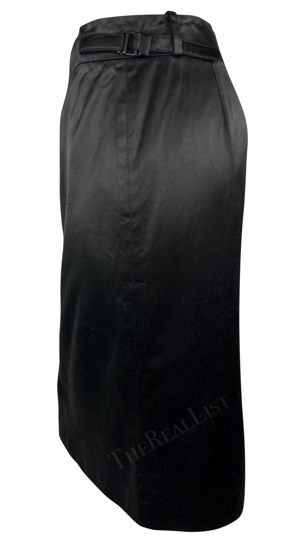 S/S 2001 Gucci by Tom Ford Black Satin Belted Runway Pencil Skirt - RealList