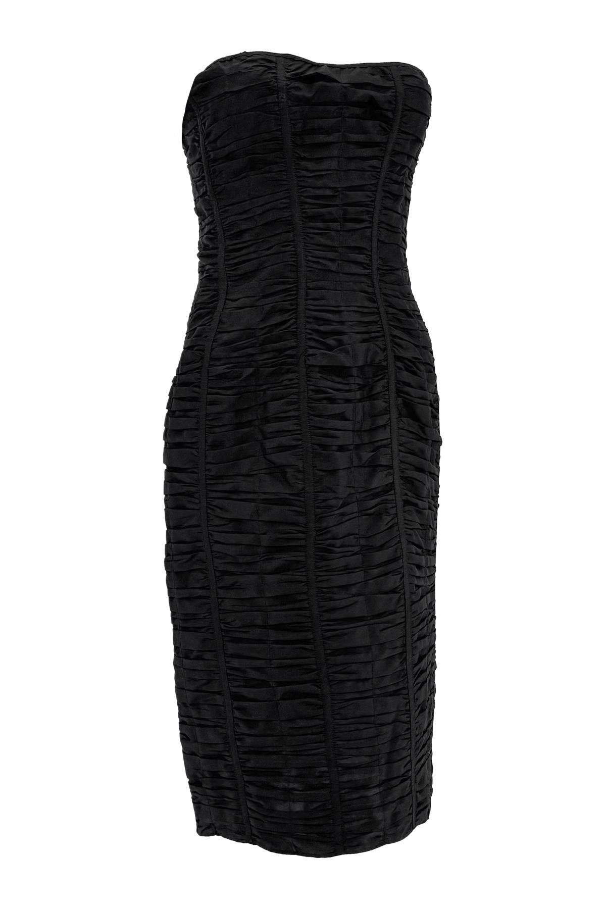 S/S 2001 Gucci by Tom Ford Black Silk Ruched Strapless Runway Dress - RealList