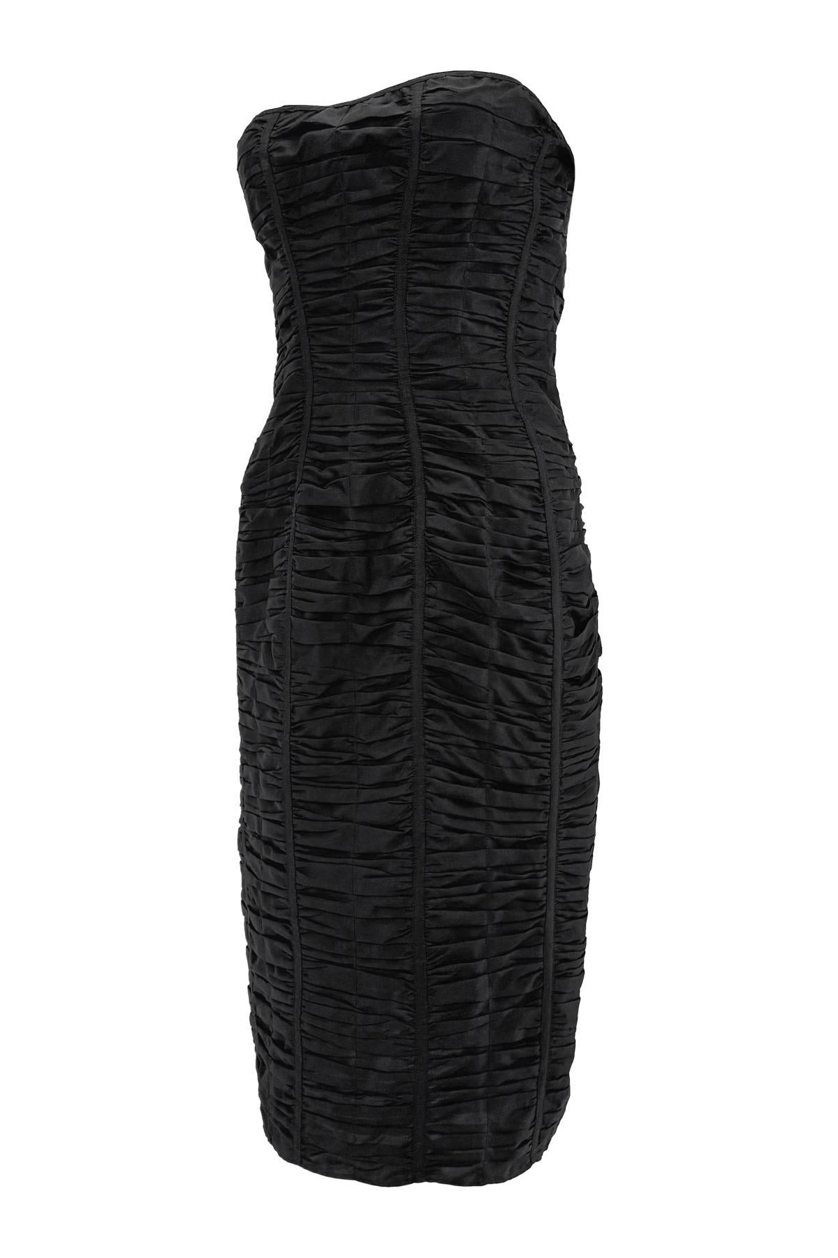 S/S 2001 Gucci by Tom Ford Black Silk Ruched Strapless Runway Dress - RealList
