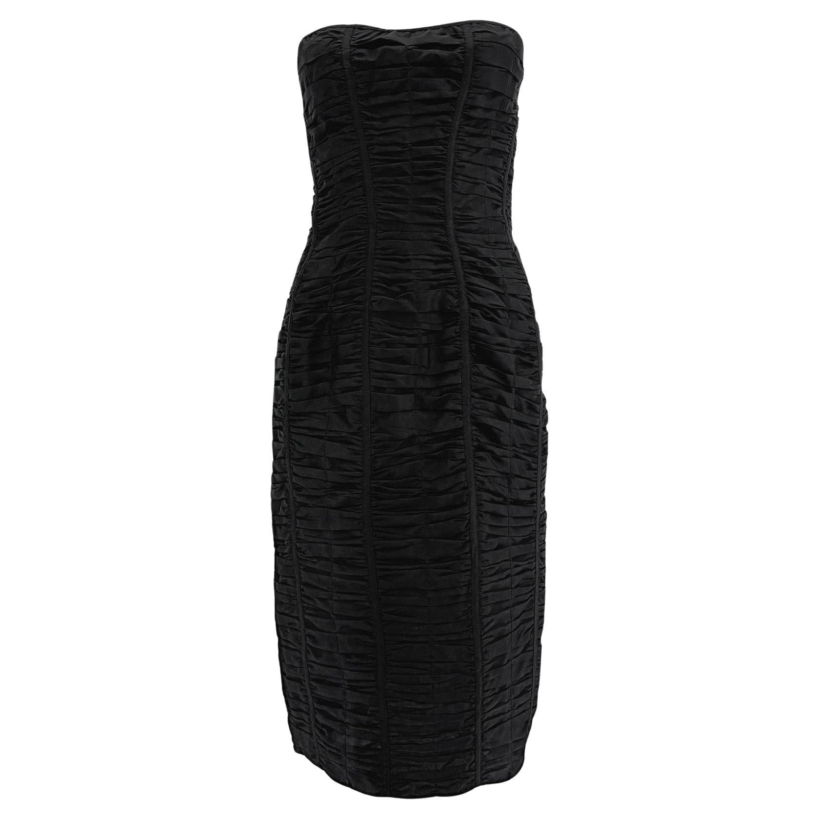 S/S 2001 Gucci by Tom Ford Black Silk Ruched Strapless Runway Dress - RealList