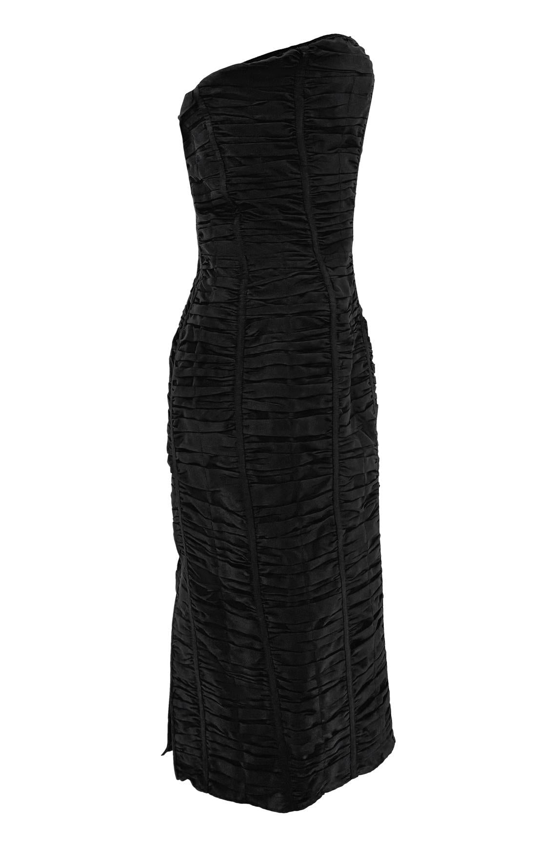 S/S 2001 Gucci by Tom Ford Black Silk Ruched Strapless Runway Dress - RealList