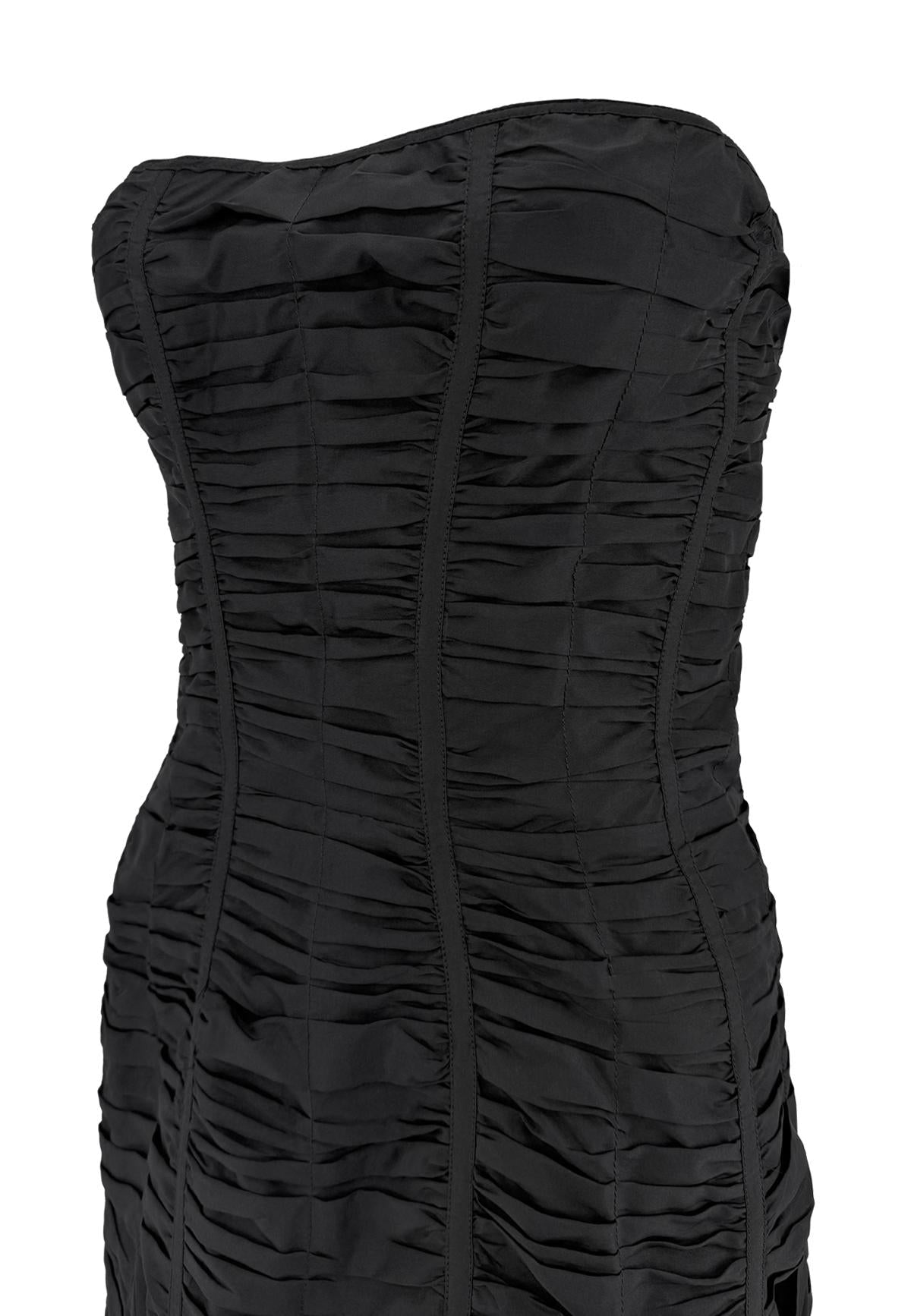 S/S 2001 Gucci by Tom Ford Black Silk Ruched Strapless Runway Dress - RealList