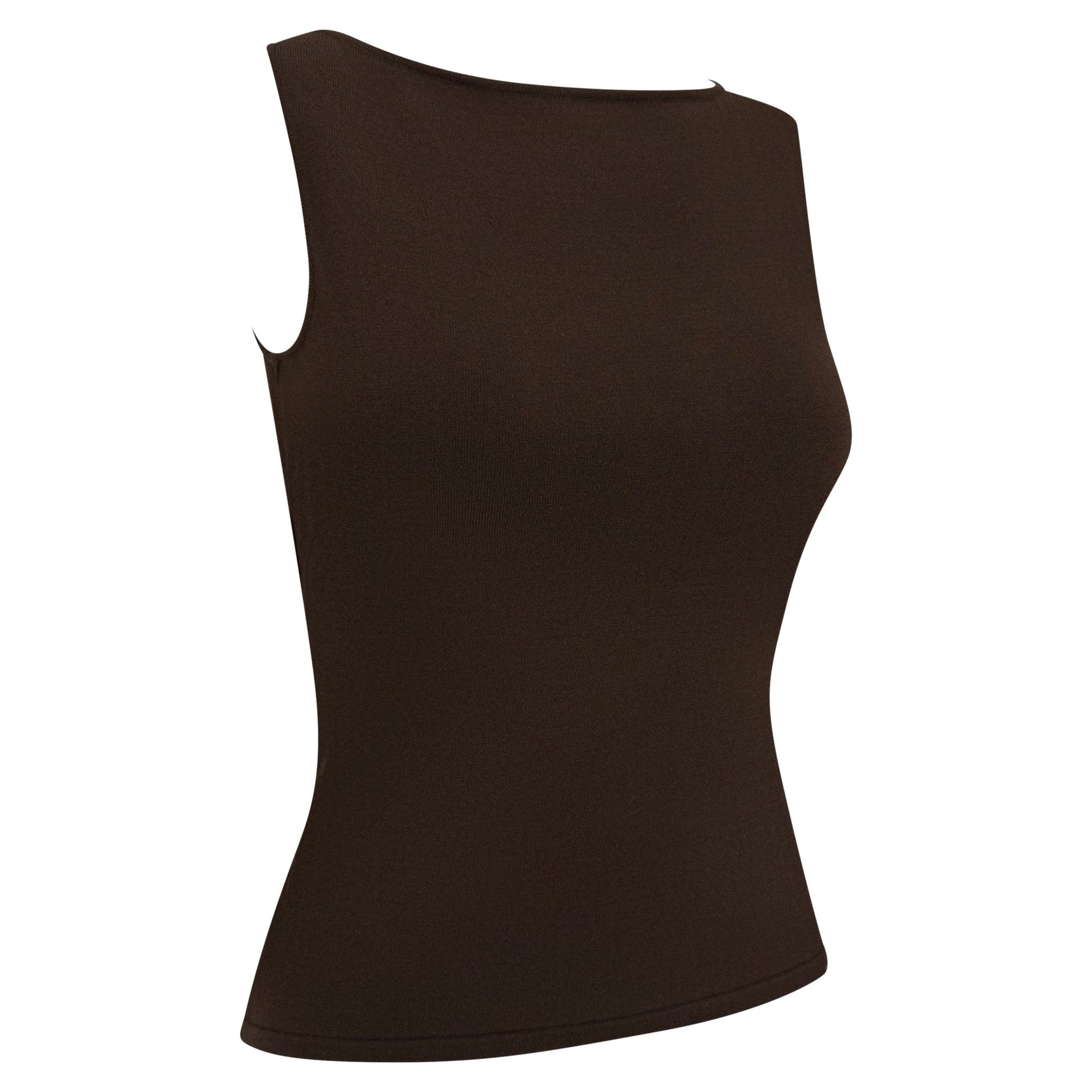 S/S 2001 Gucci by Tom Ford Brown Knit Logo Plaque Sleeveless Top - RealList