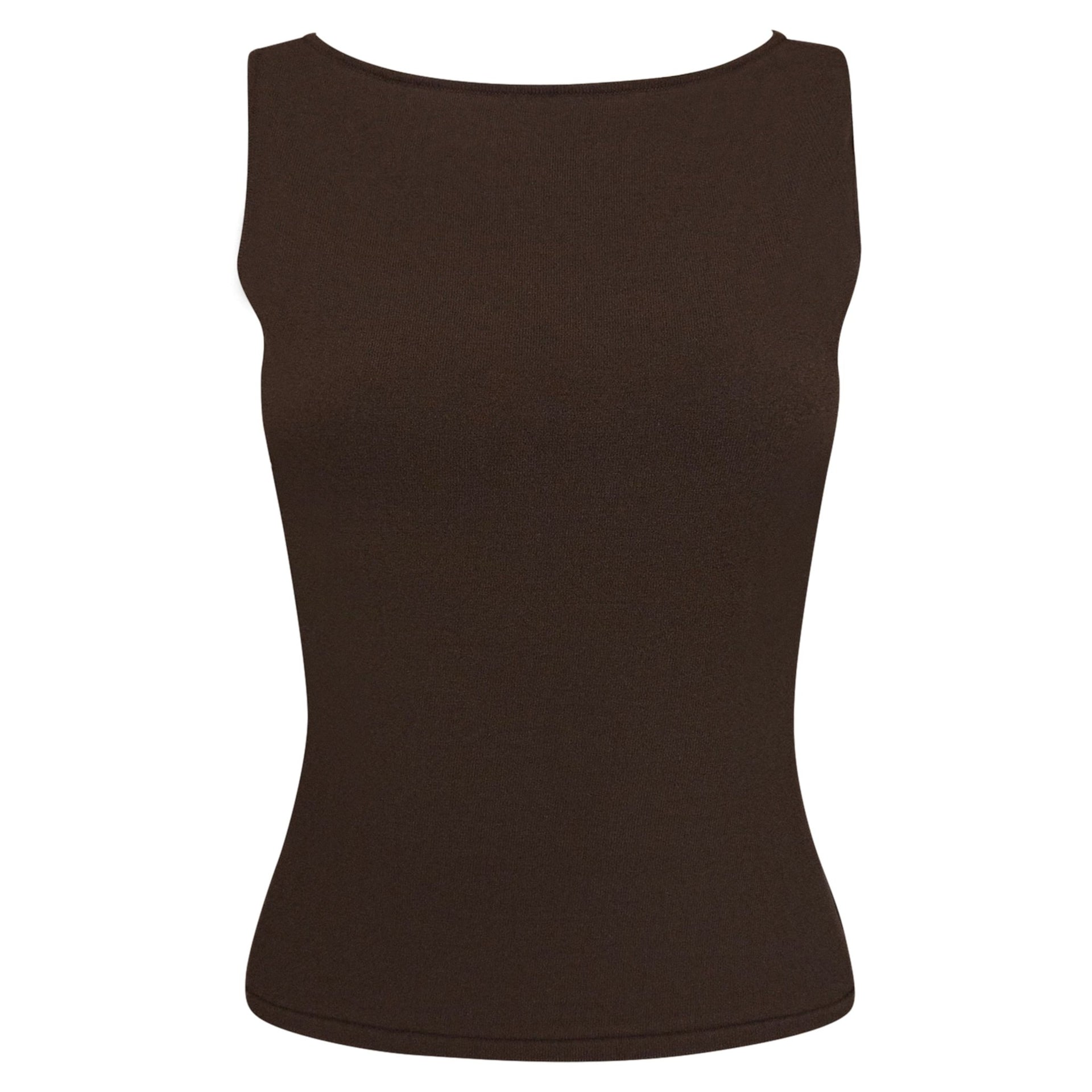 S/S 2001 Gucci by Tom Ford Brown Knit Logo Plaque Sleeveless Top - RealList