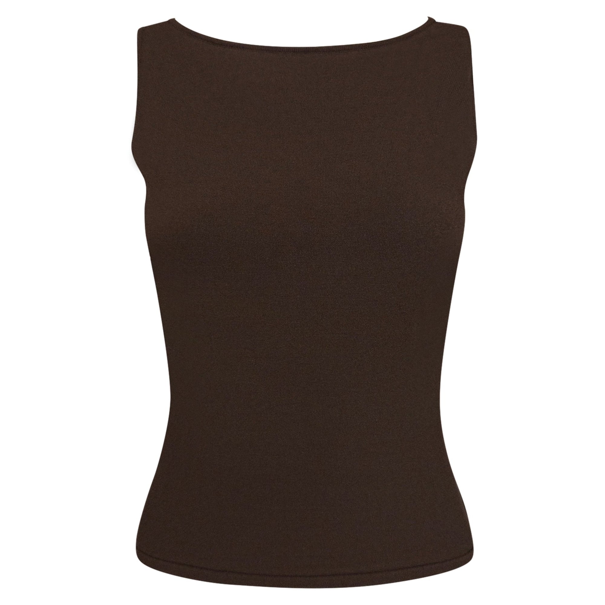 S/S 2001 Gucci by Tom Ford Brown Knit Logo Plaque Sleeveless Top - RealList