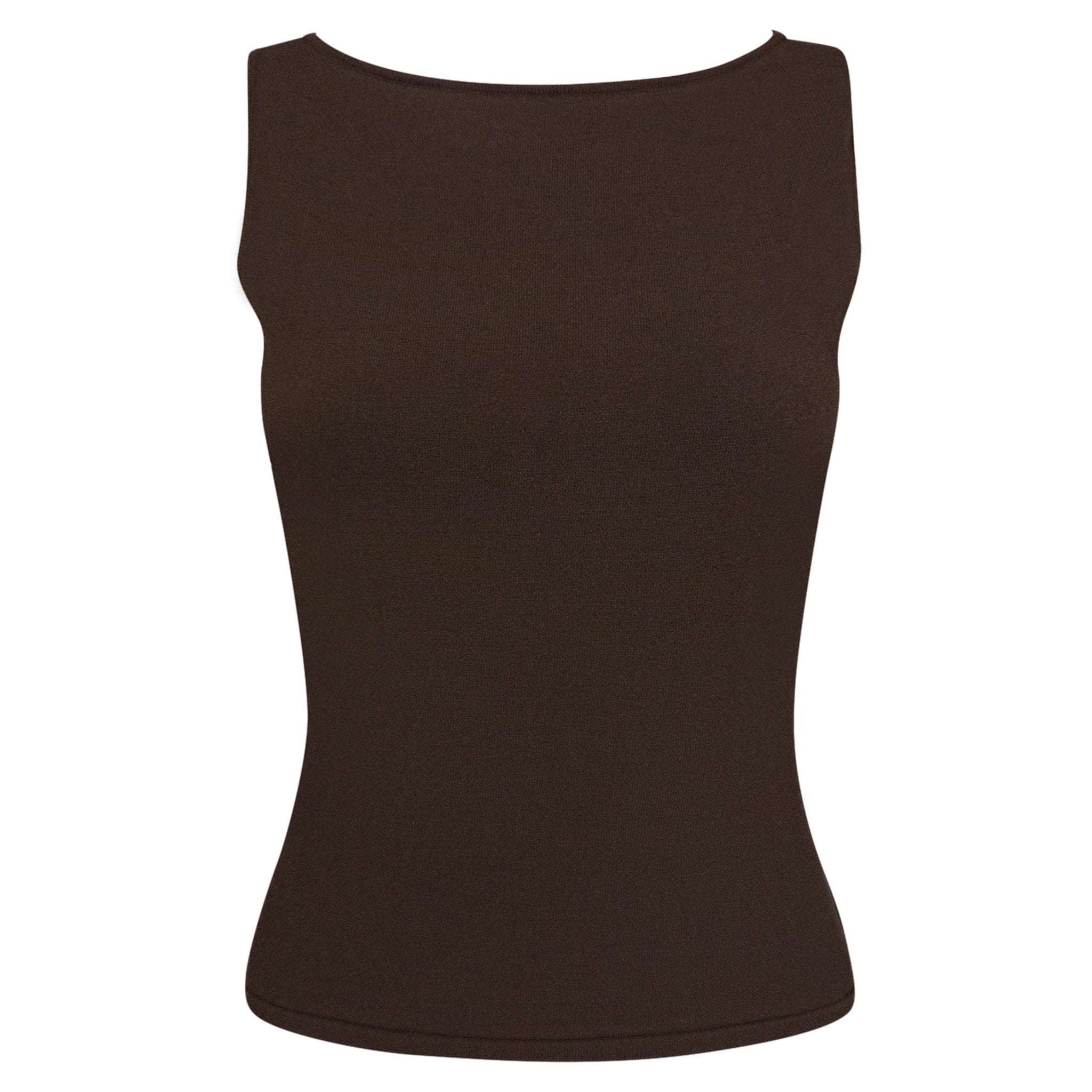 S/S 2001 Gucci by Tom Ford Brown Knit Logo Plaque Sleeveless Top - RealList