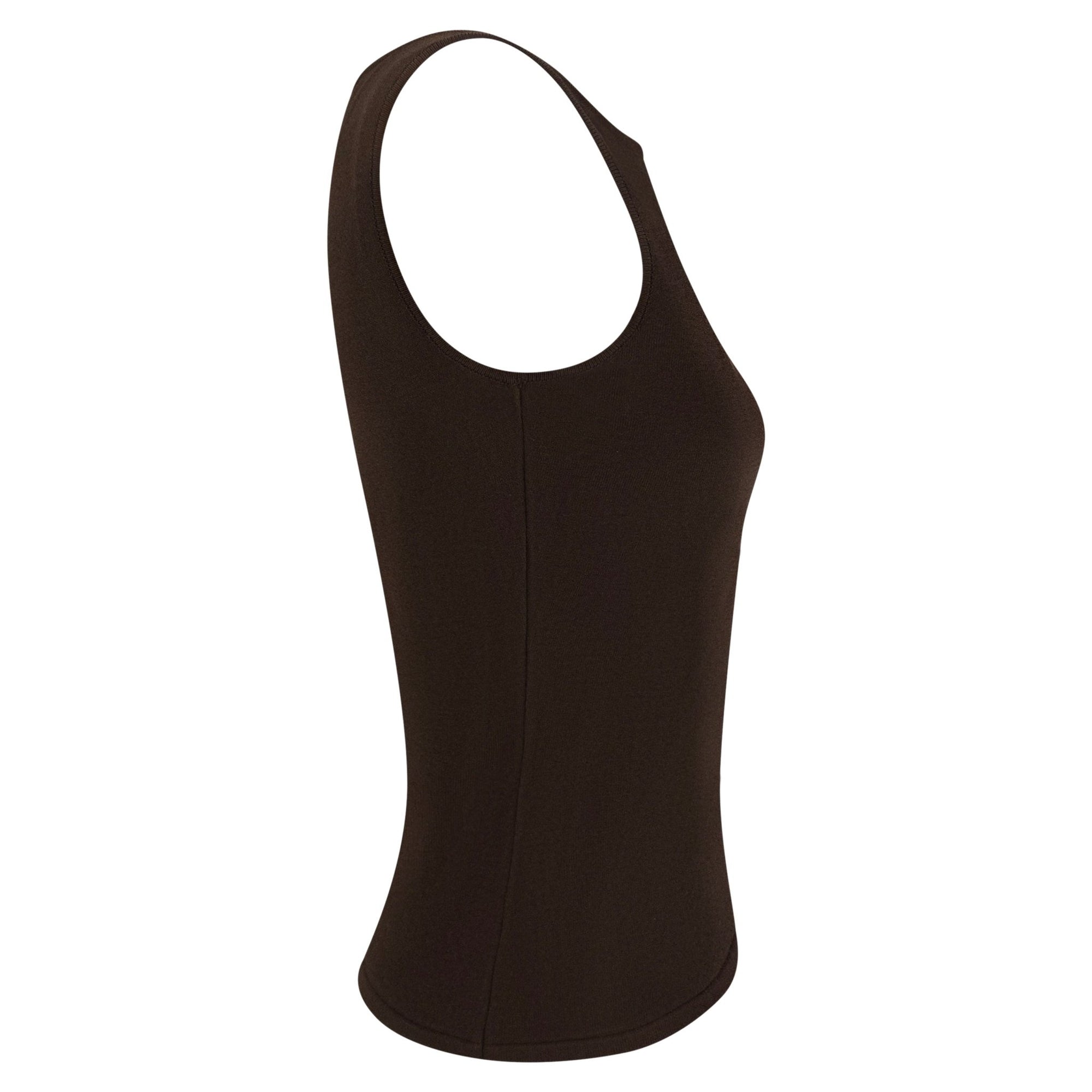 S/S 2001 Gucci by Tom Ford Brown Knit Logo Plaque Sleeveless Top - RealList