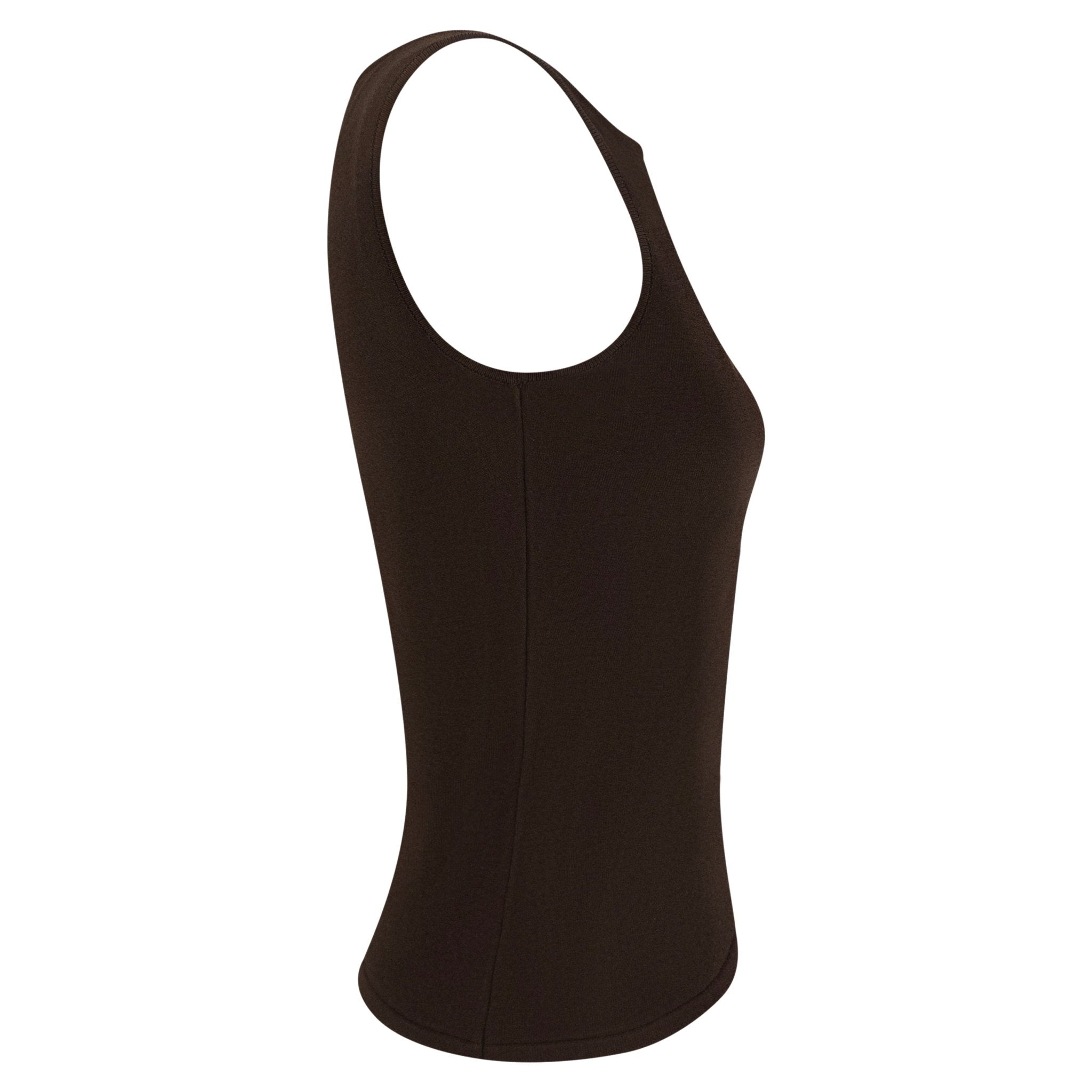 S/S 2001 Gucci by Tom Ford Brown Knit Logo Plaque Sleeveless Top - RealList