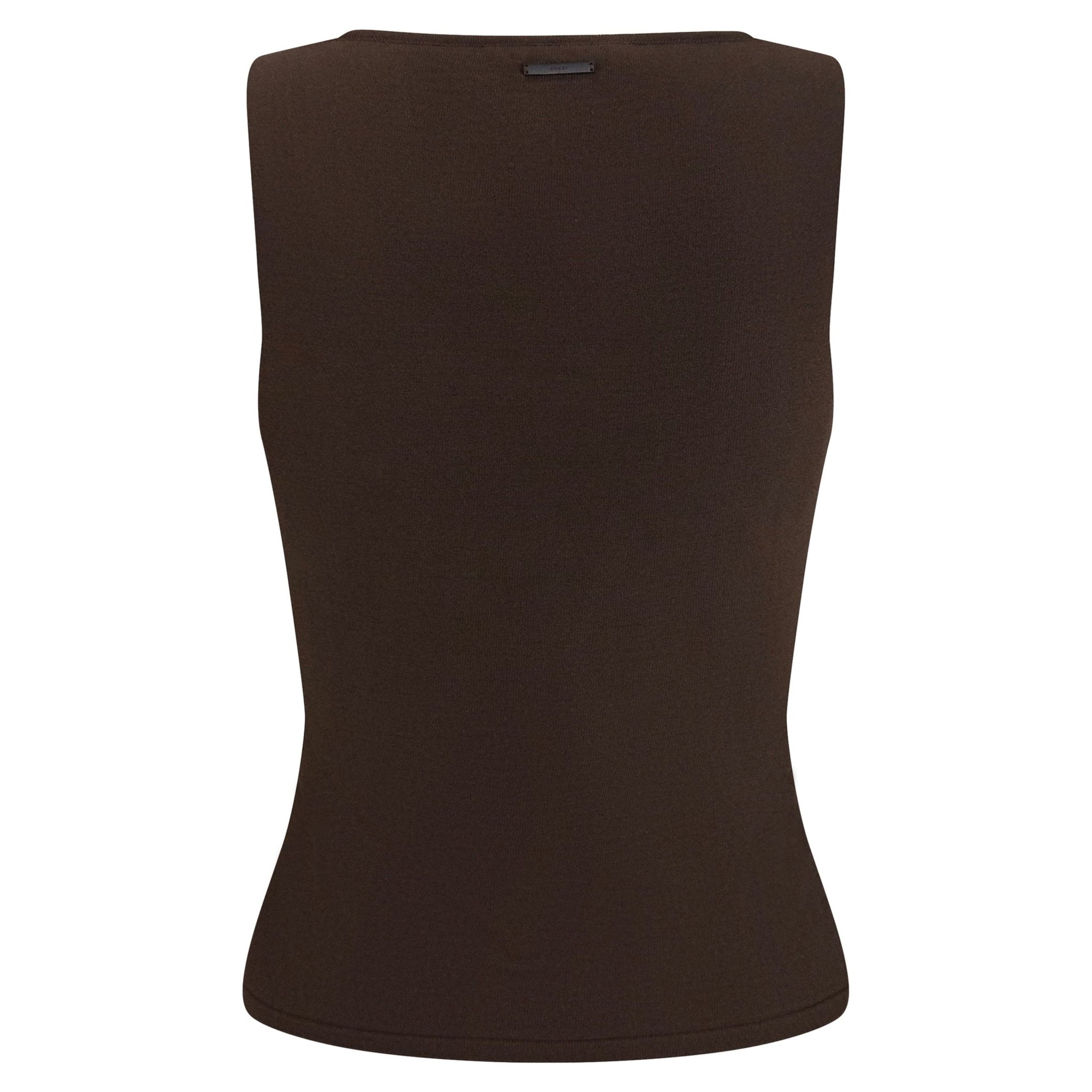 S/S 2001 Gucci by Tom Ford Brown Knit Logo Plaque Sleeveless Top - RealList