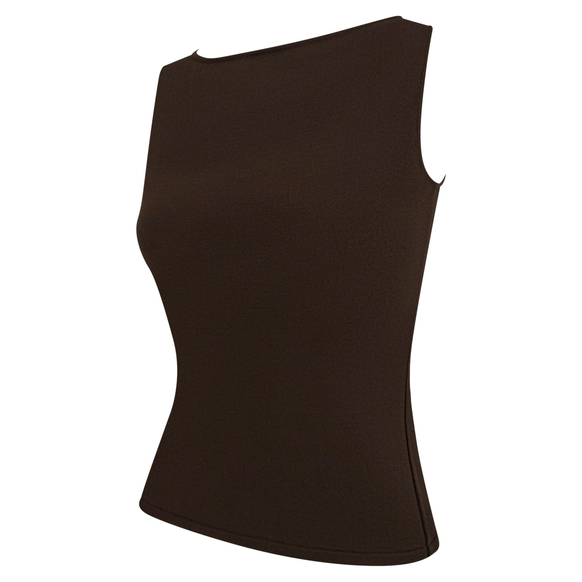S/S 2001 Gucci by Tom Ford Brown Knit Logo Plaque Sleeveless Top - RealList