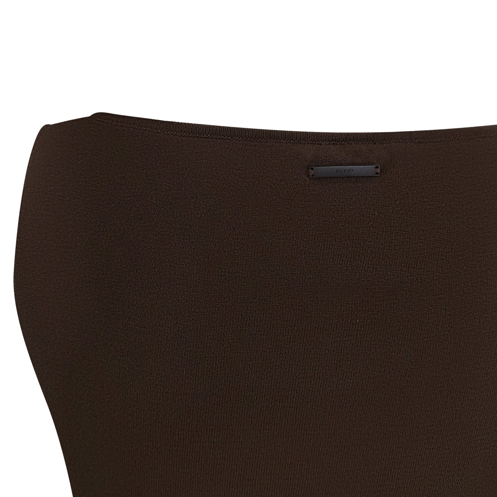 S/S 2001 Gucci by Tom Ford Brown Knit Logo Plaque Sleeveless Top - RealList