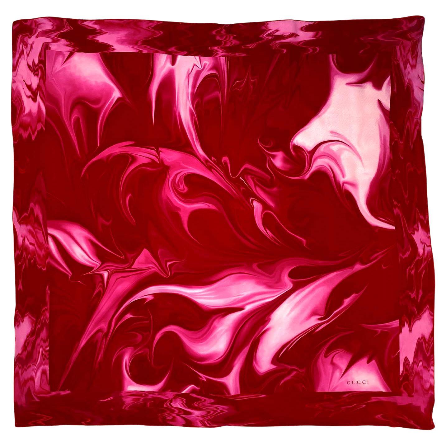 S/S 2001 Gucci by Tom Ford Lava Print Pink Silk Square Scarf - RealList