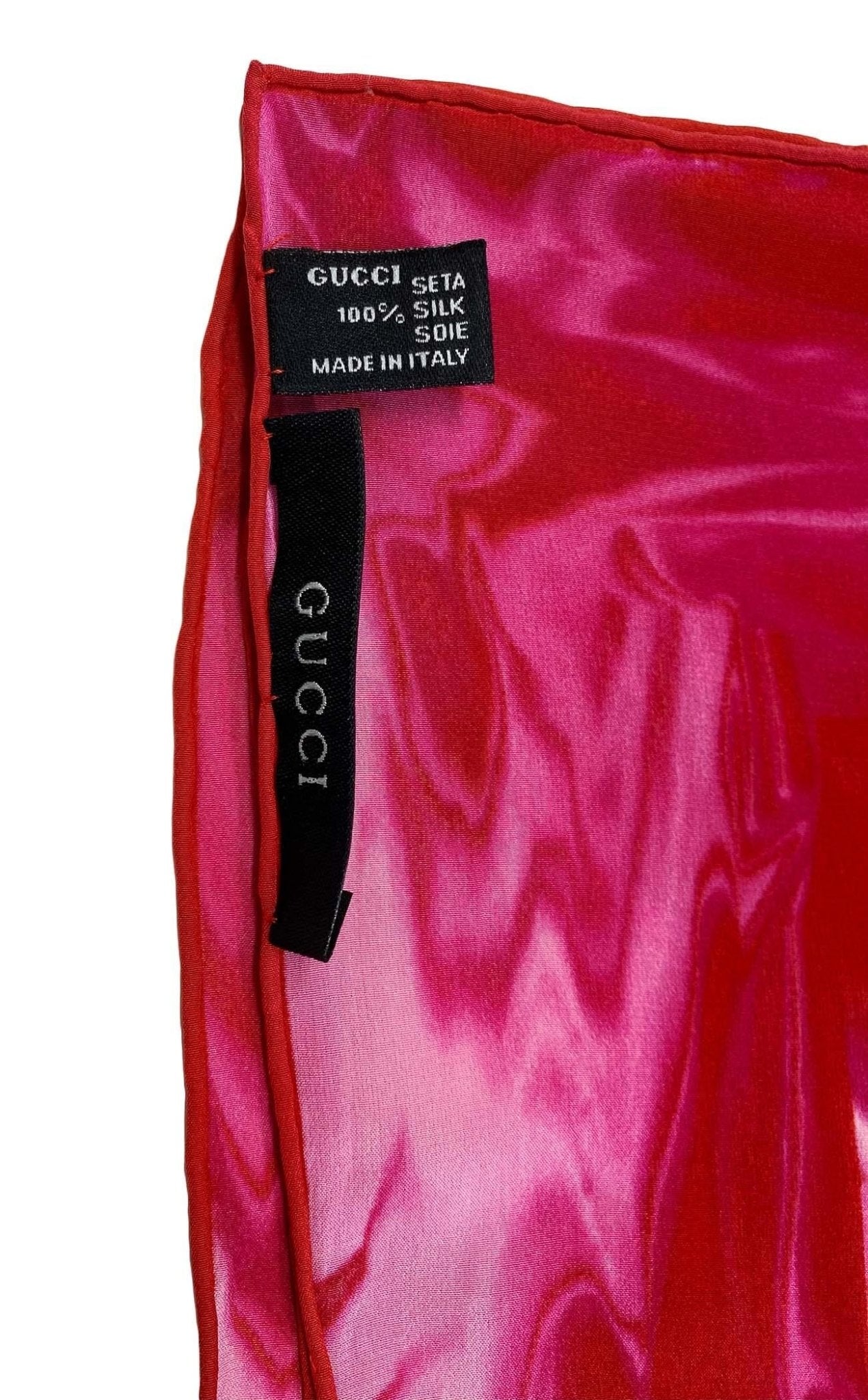 S/S 2001 Gucci by Tom Ford Lava Print Pink Silk Square Scarf - RealList