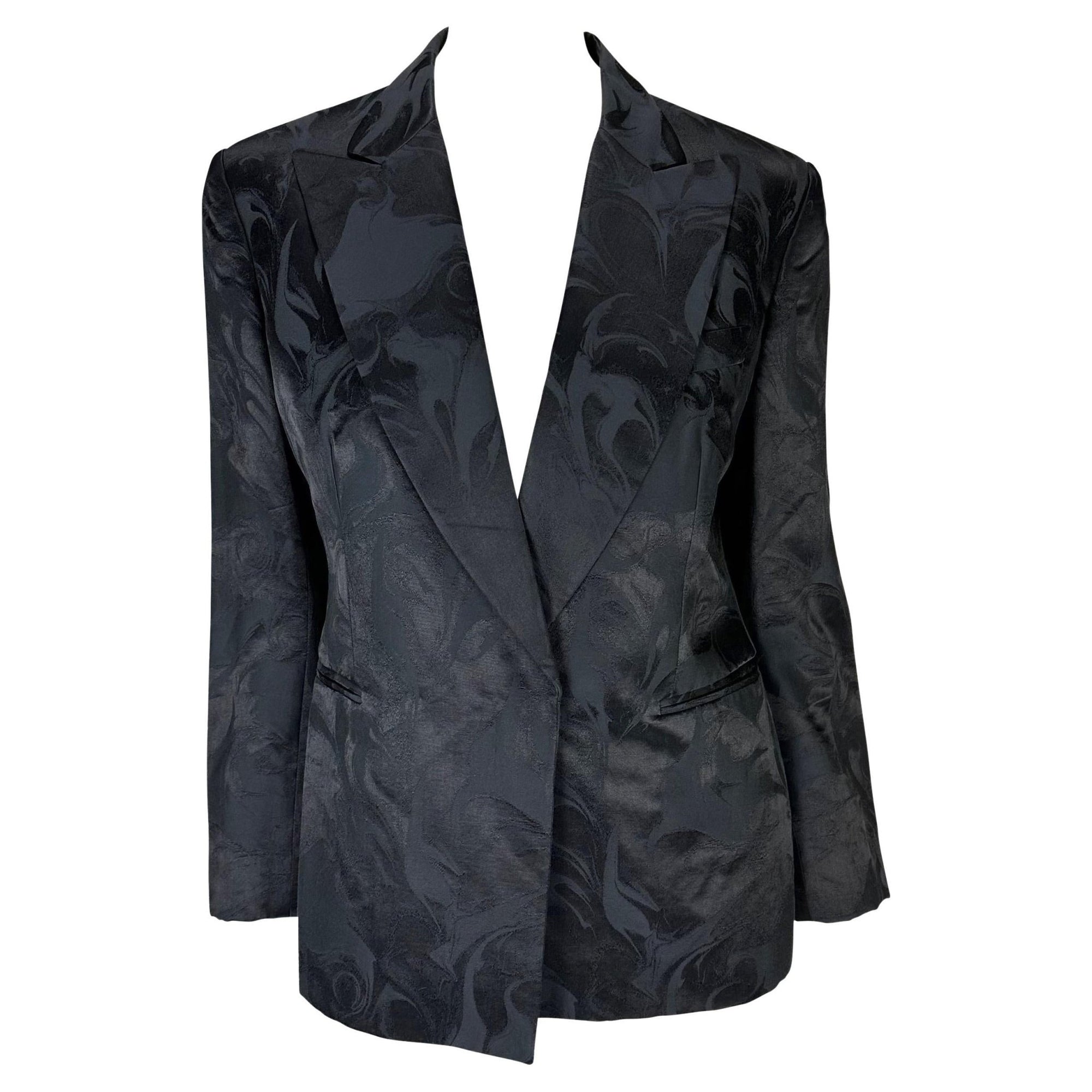 S/S 2001 Gucci by Tom Ford Liquid Pattern Jacquard Navy Blazer Jacket - RealList