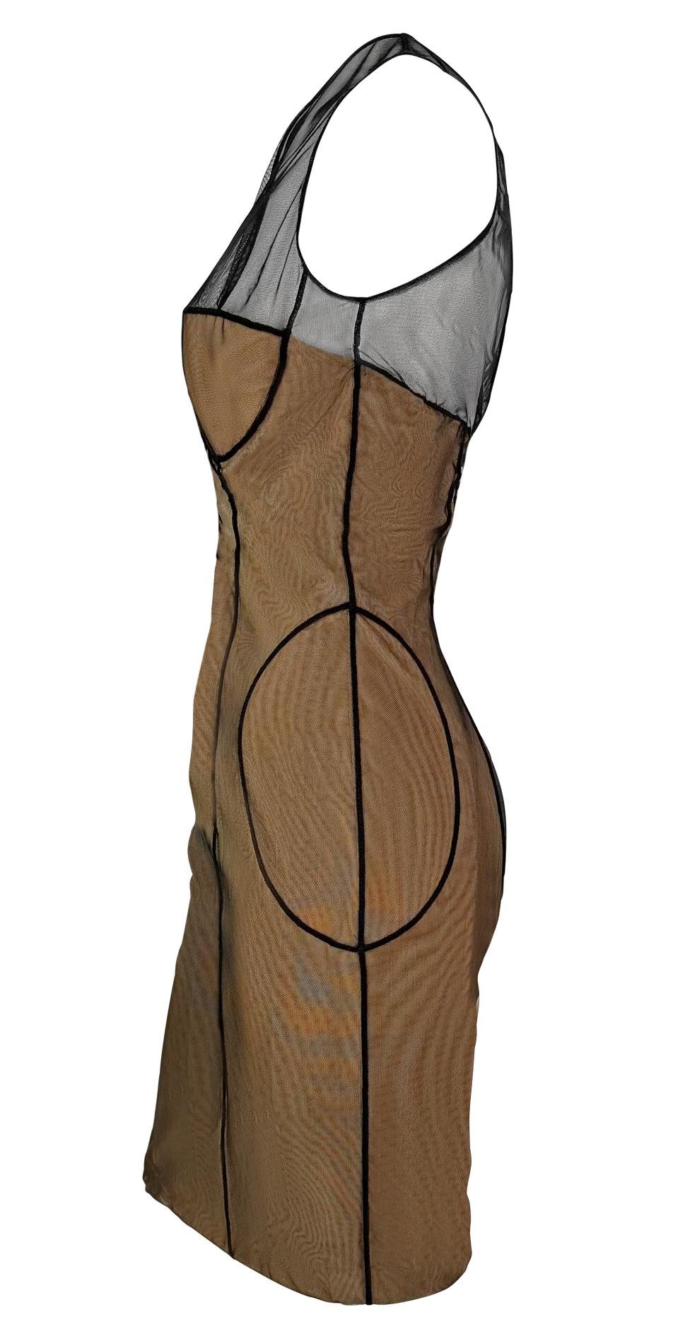 S/S 2001 Gucci by Tom Ford Mesh Overlay Beige Corseted Dress - RealList