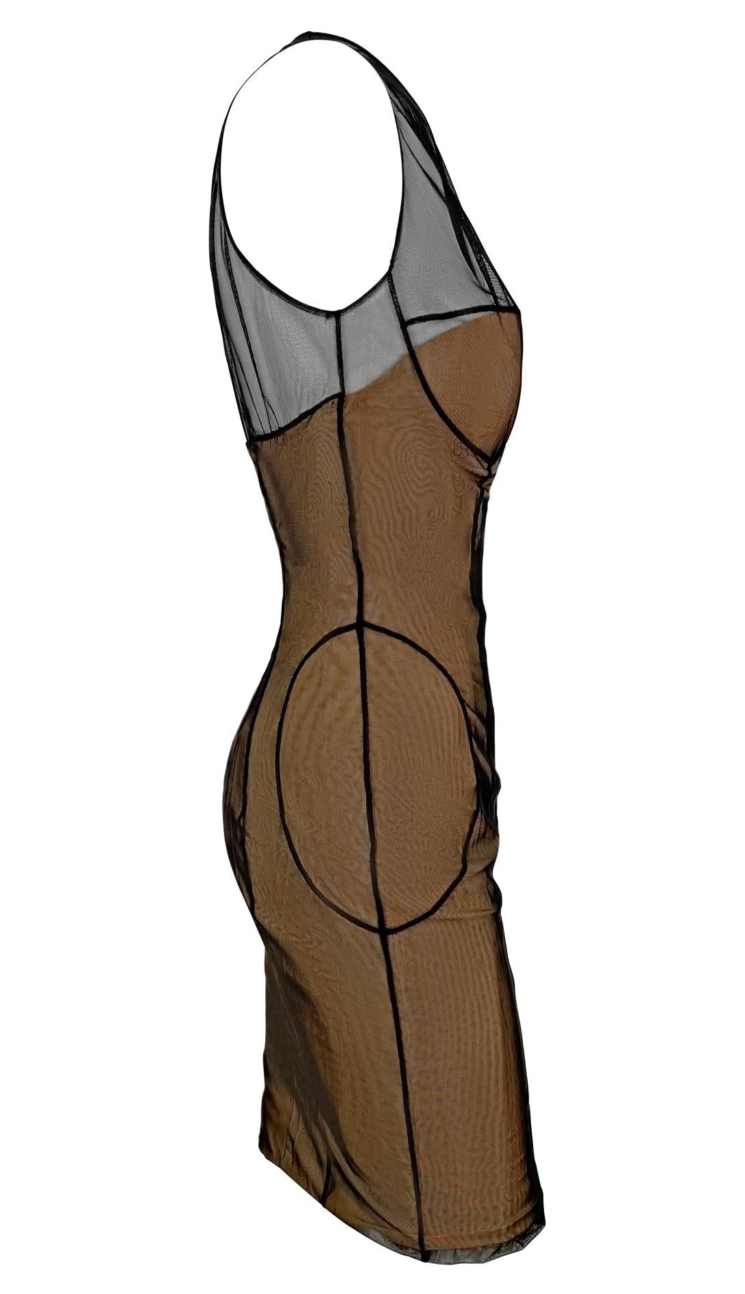 S/S 2001 Gucci by Tom Ford Mesh Overlay Beige Corseted Dress - RealList