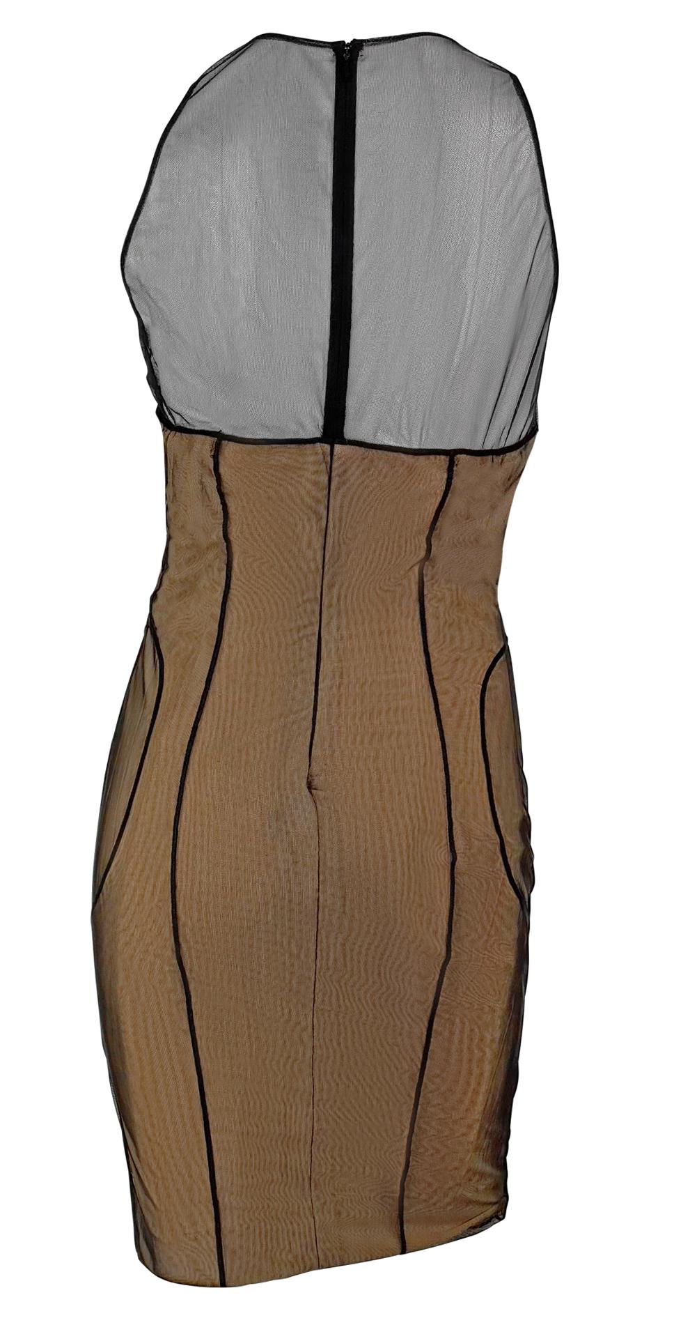 S/S 2001 Gucci by Tom Ford Mesh Overlay Beige Corseted Dress - RealList
