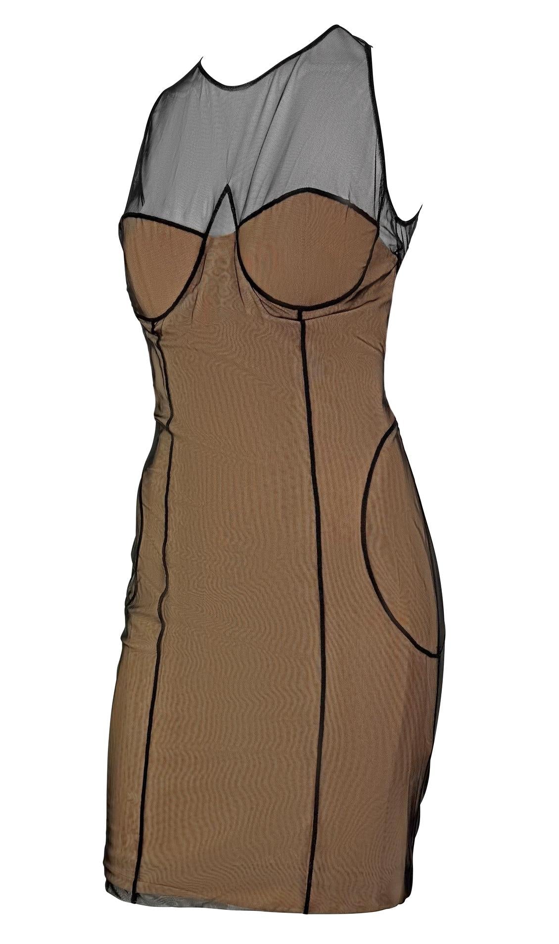 S/S 2001 Gucci by Tom Ford Mesh Overlay Beige Corseted Dress - RealList