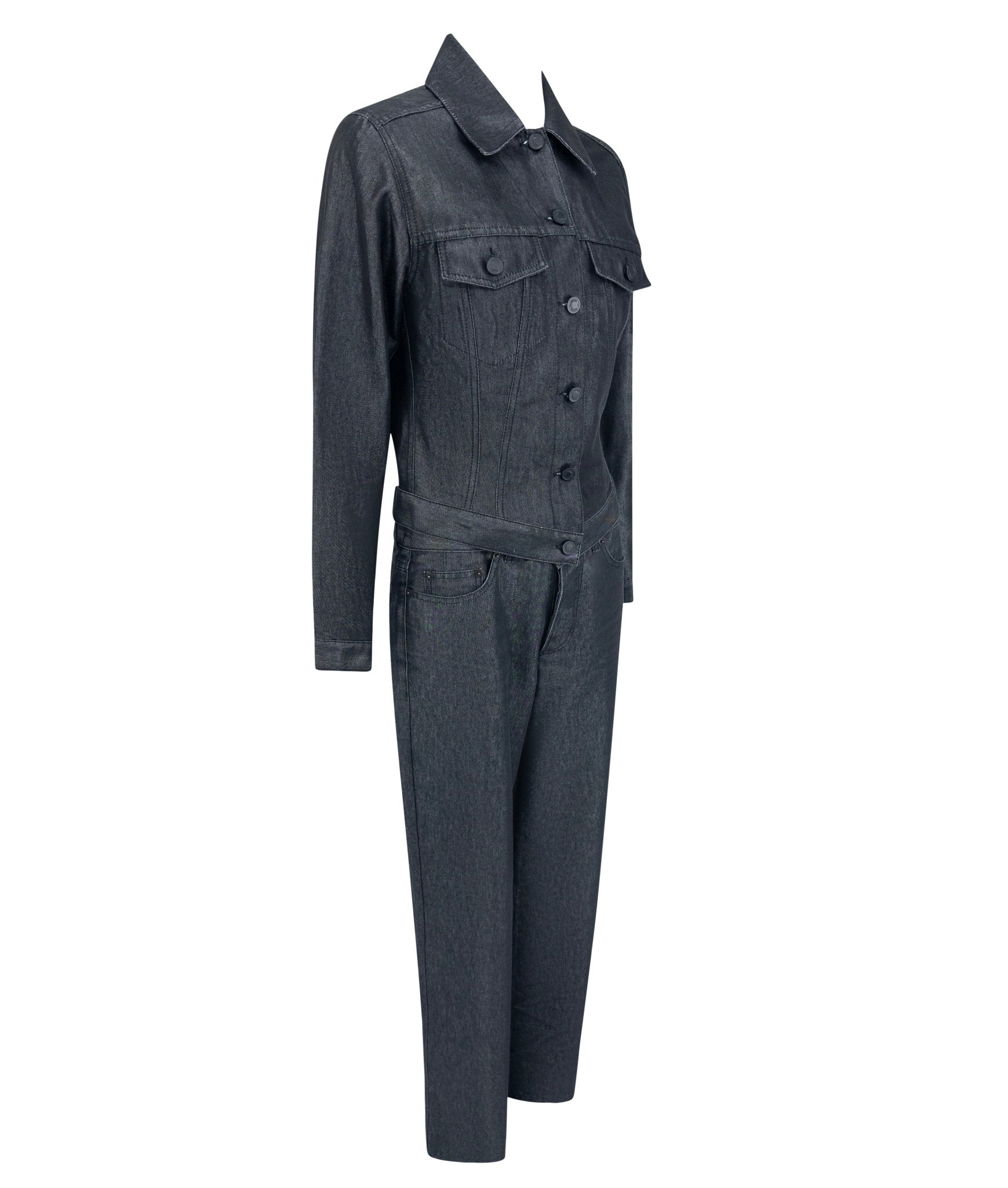 S/S 2001 Gucci by Tom Ford Metallic Grey Denim Chambray Jacket Pant Set - RealList