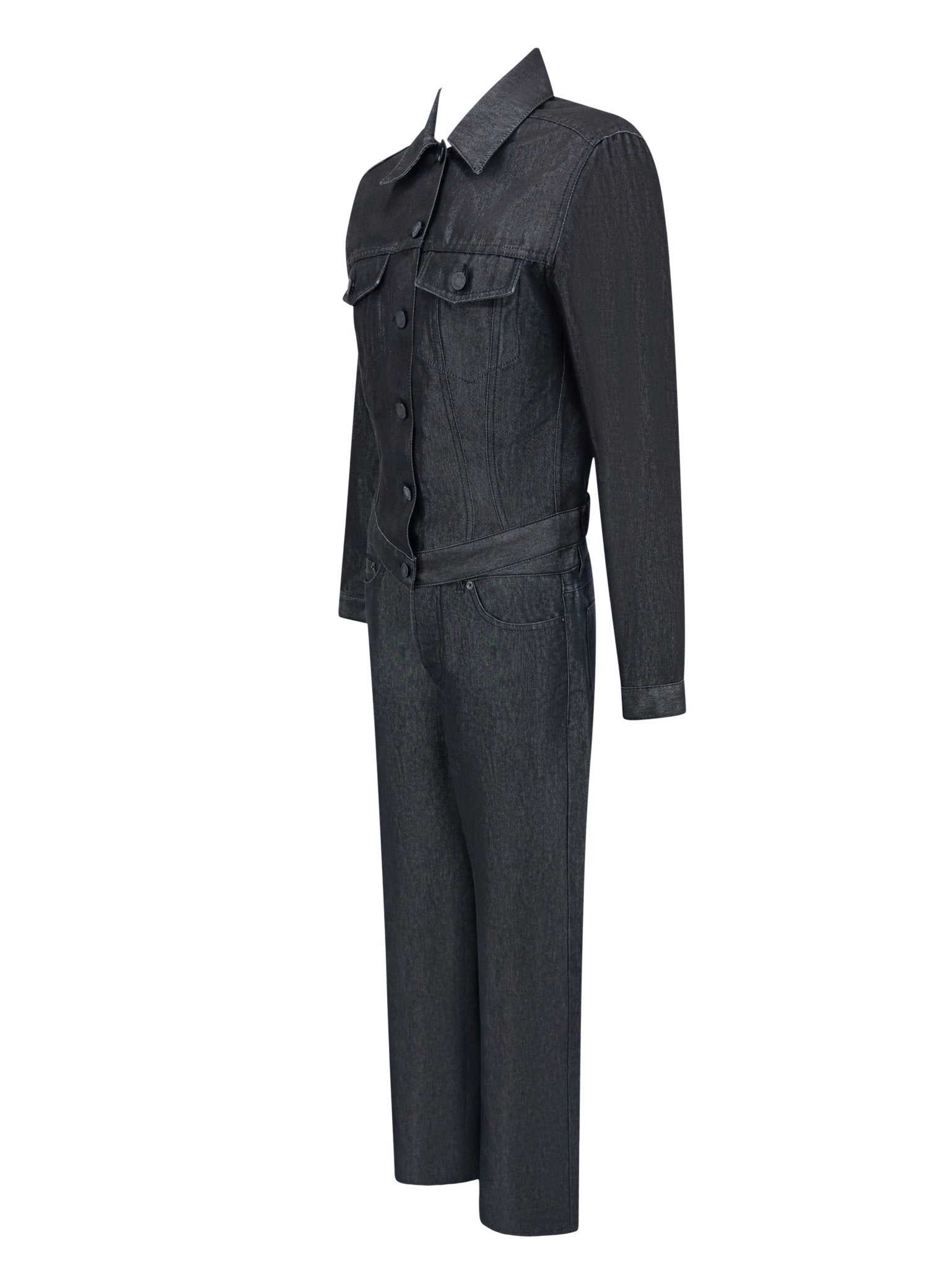 S/S 2001 Gucci by Tom Ford Metallic Grey Denim Chambray Jacket Pant Set - RealList