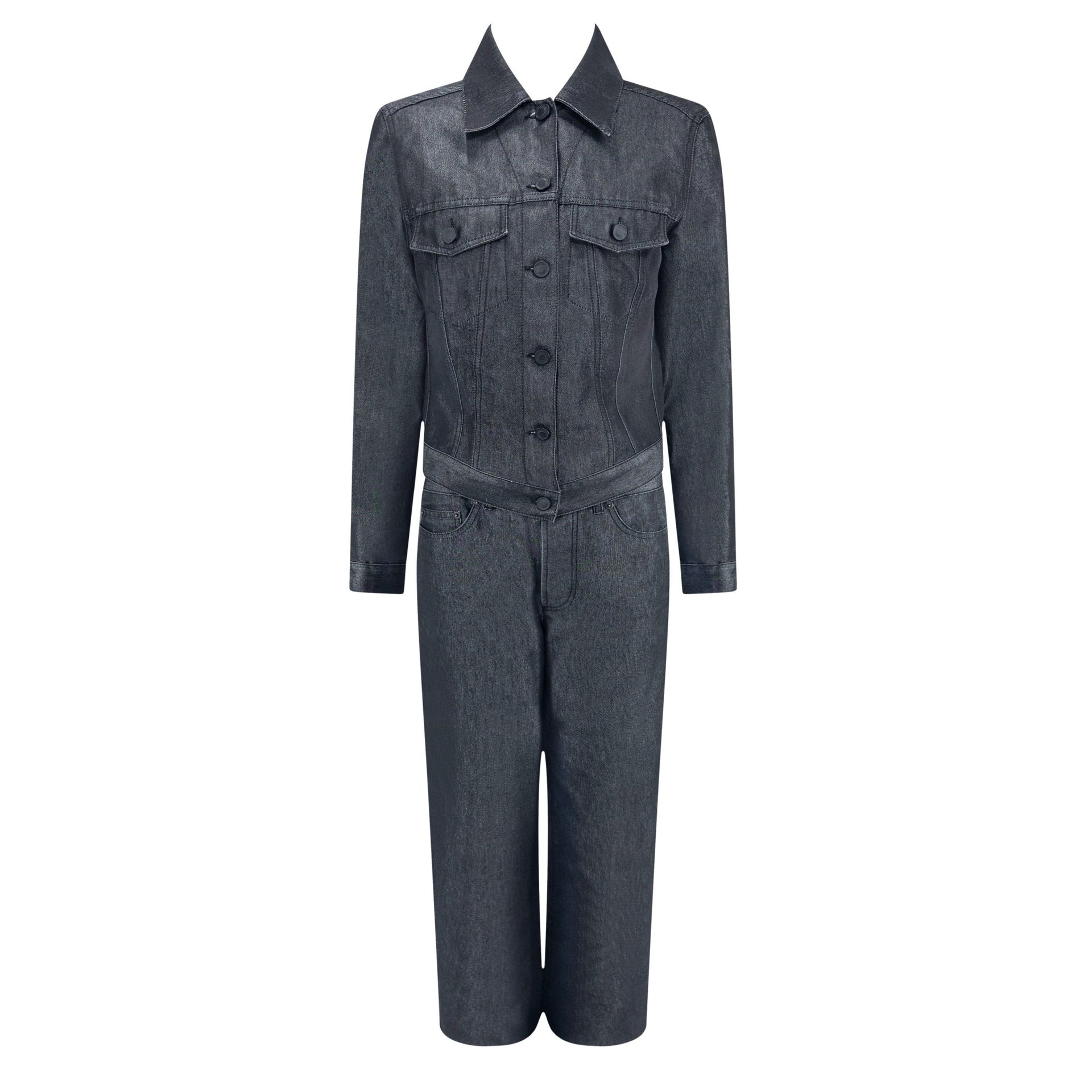 S/S 2001 Gucci by Tom Ford Metallic Grey Denim Chambray Jacket Pant Set - RealList
