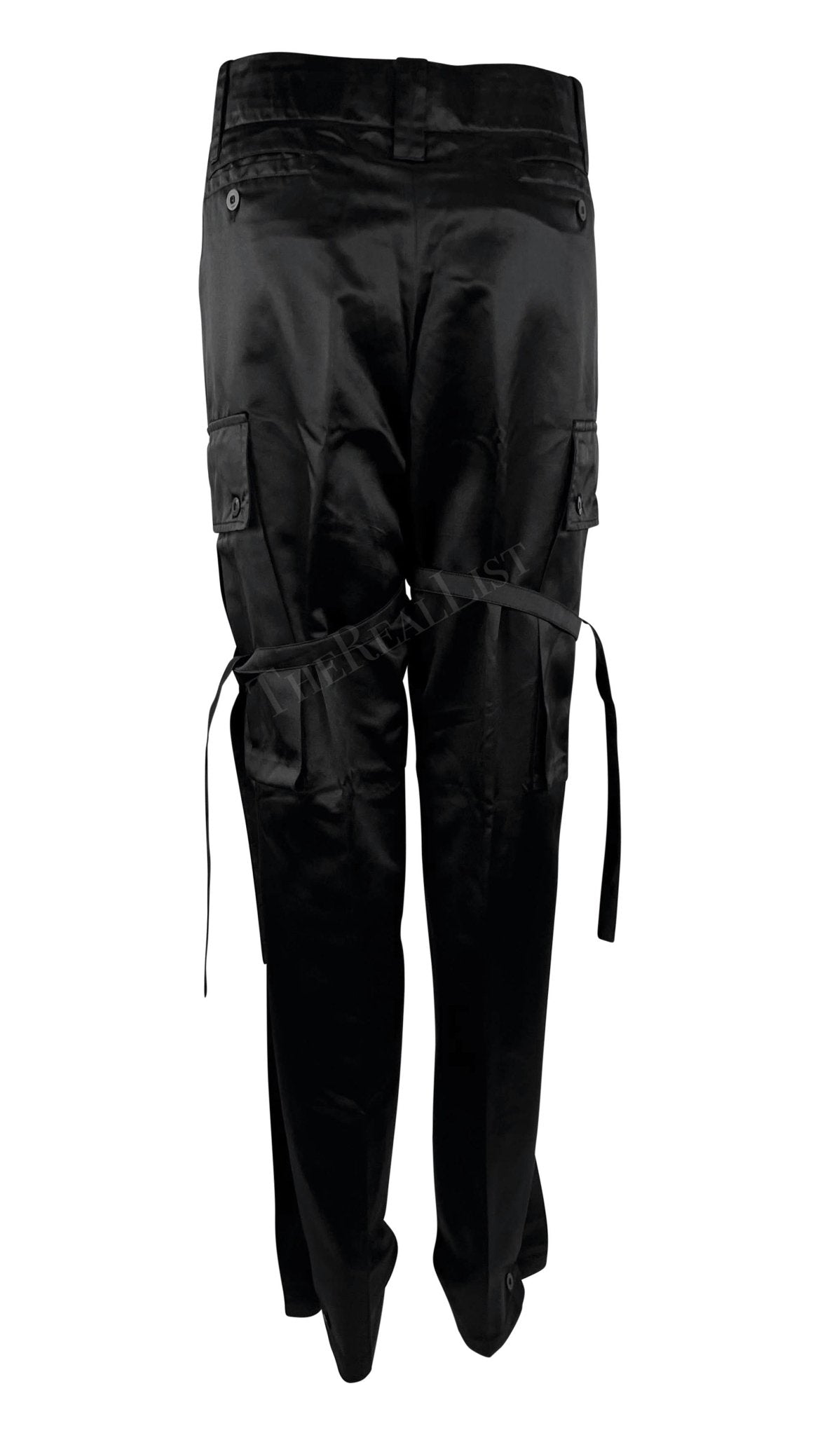 S/S 2001 Gucci by Tom Ford Runway Black Satin Oversized Cargo Wide Leg Pants - RealList