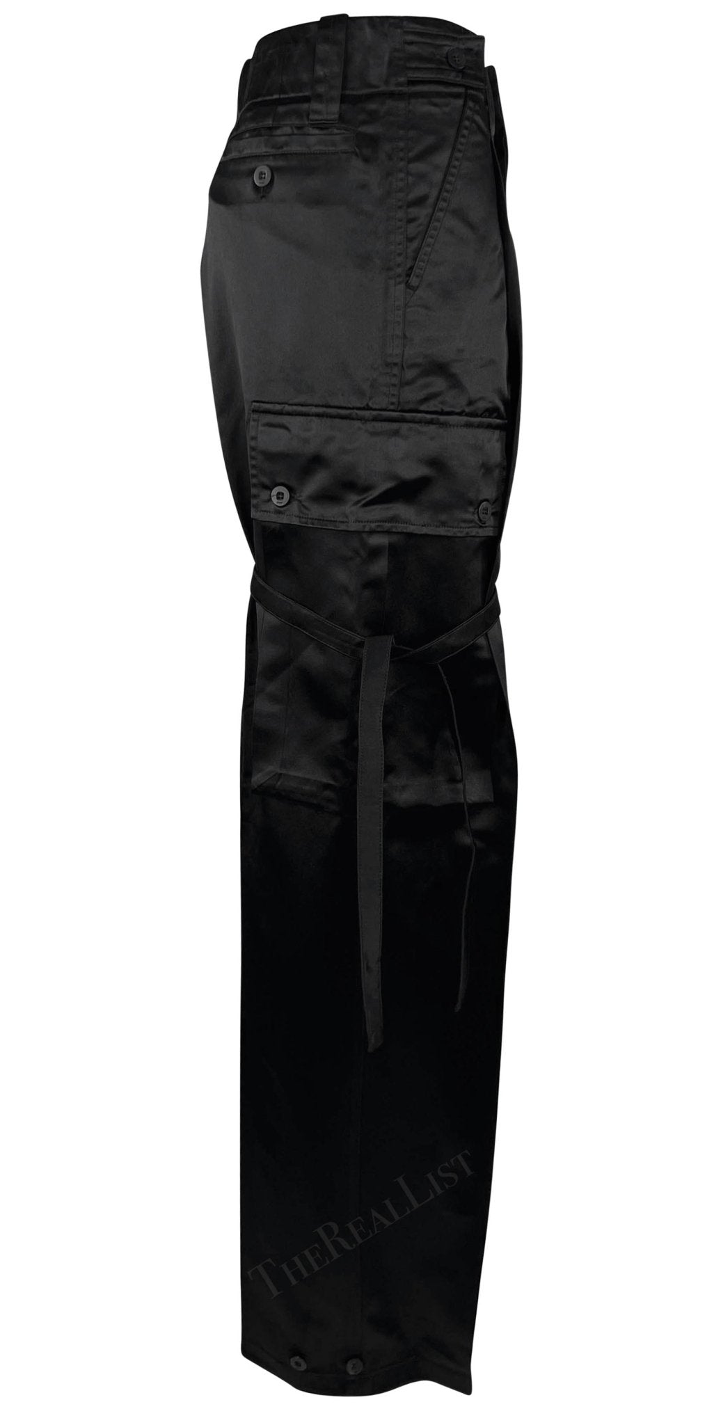 S/S 2001 Gucci by Tom Ford Runway Black Satin Oversized Cargo Wide Leg Pants - RealList