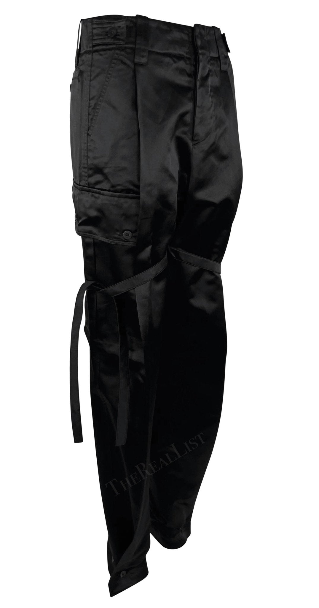 S/S 2001 Gucci by Tom Ford Runway Black Satin Oversized Cargo Wide Leg Pants - RealList