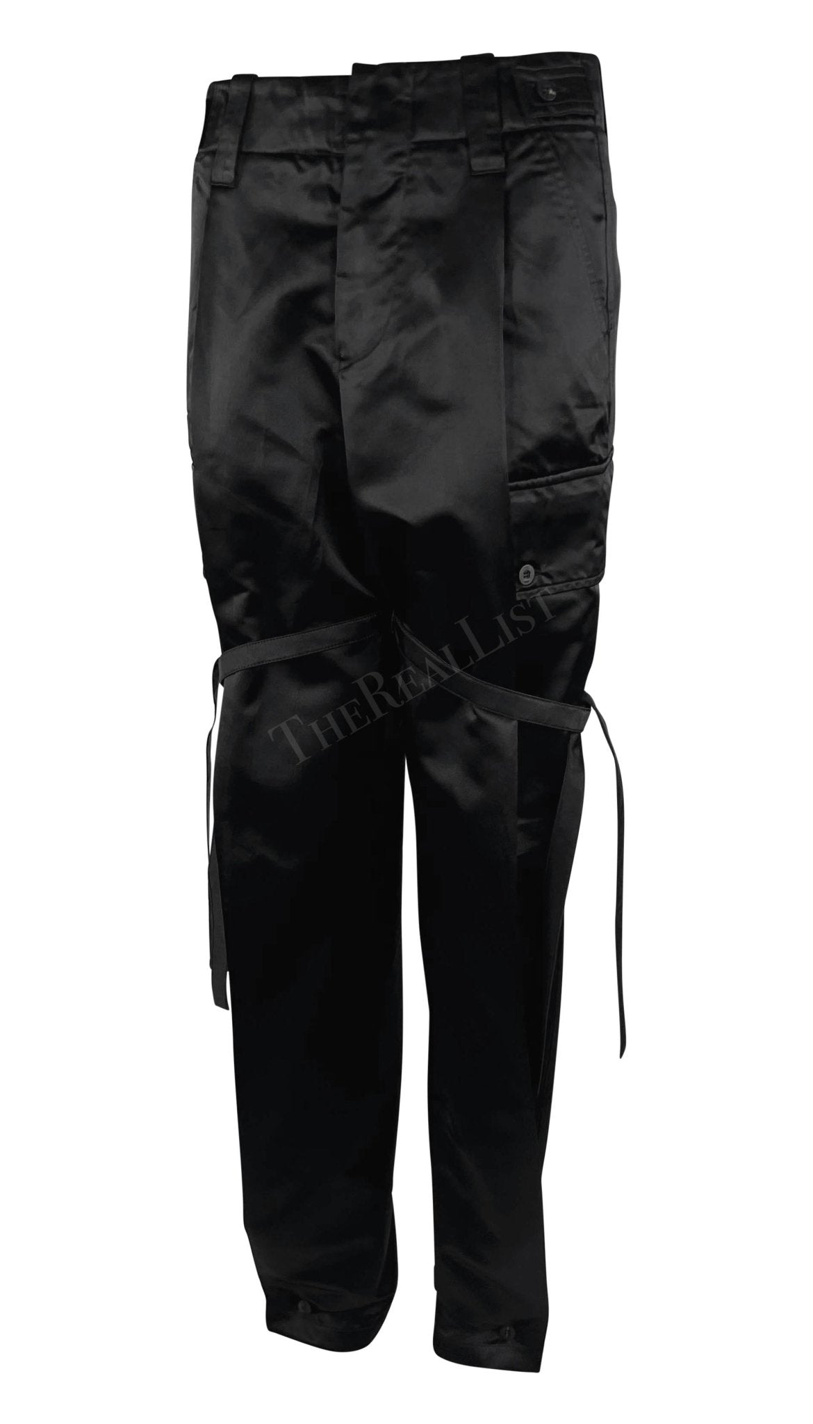 S/S 2001 Gucci by Tom Ford Runway Black Satin Oversized Cargo Wide Leg Pants - RealList