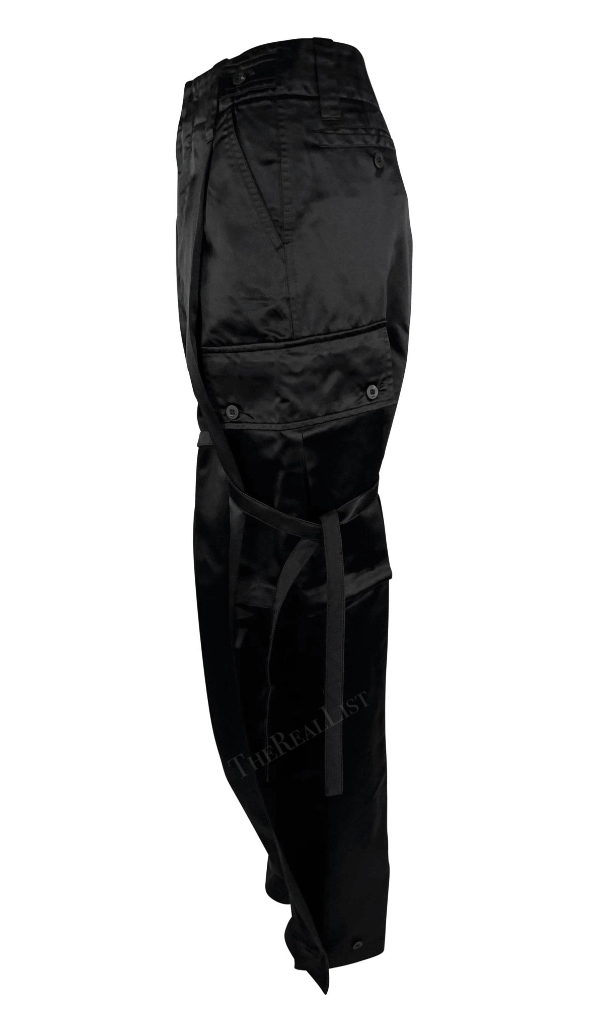 S/S 2001 Gucci by Tom Ford Runway Black Satin Oversized Cargo Wide Leg Pants - RealList