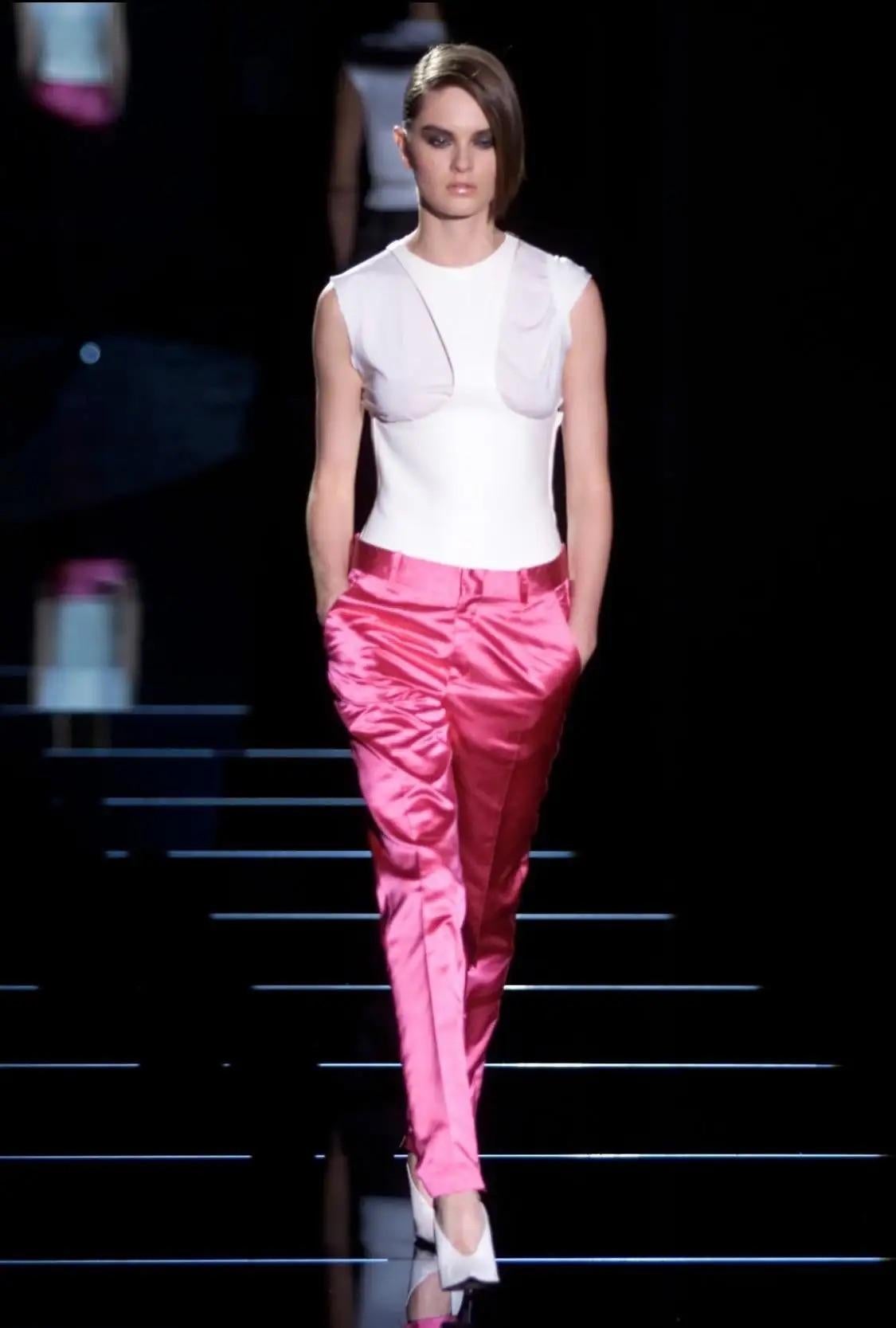 S/S 2001 Gucci by Tom Ford Runway Hot Pink Satin Silk Blend Tapered Pants - RealList