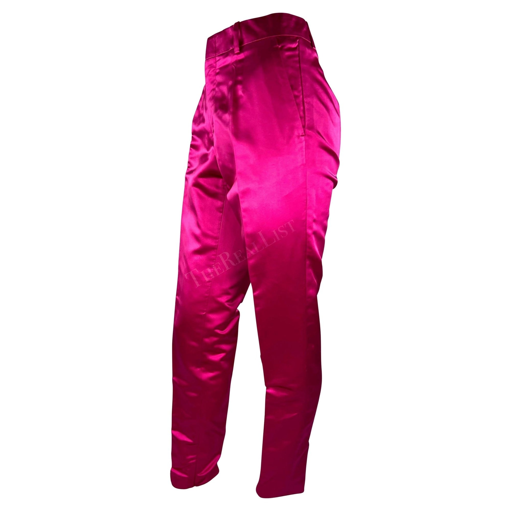 S/S 2001 Gucci by Tom Ford Runway Hot Pink Satin Silk Blend Tapered Pants - RealList