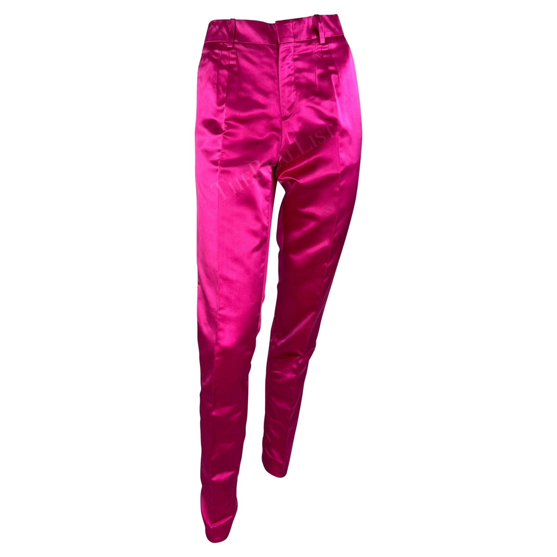 S/S 2001 Gucci by Tom Ford Runway Hot Pink Satin Silk Blend Tapered Pants - RealList