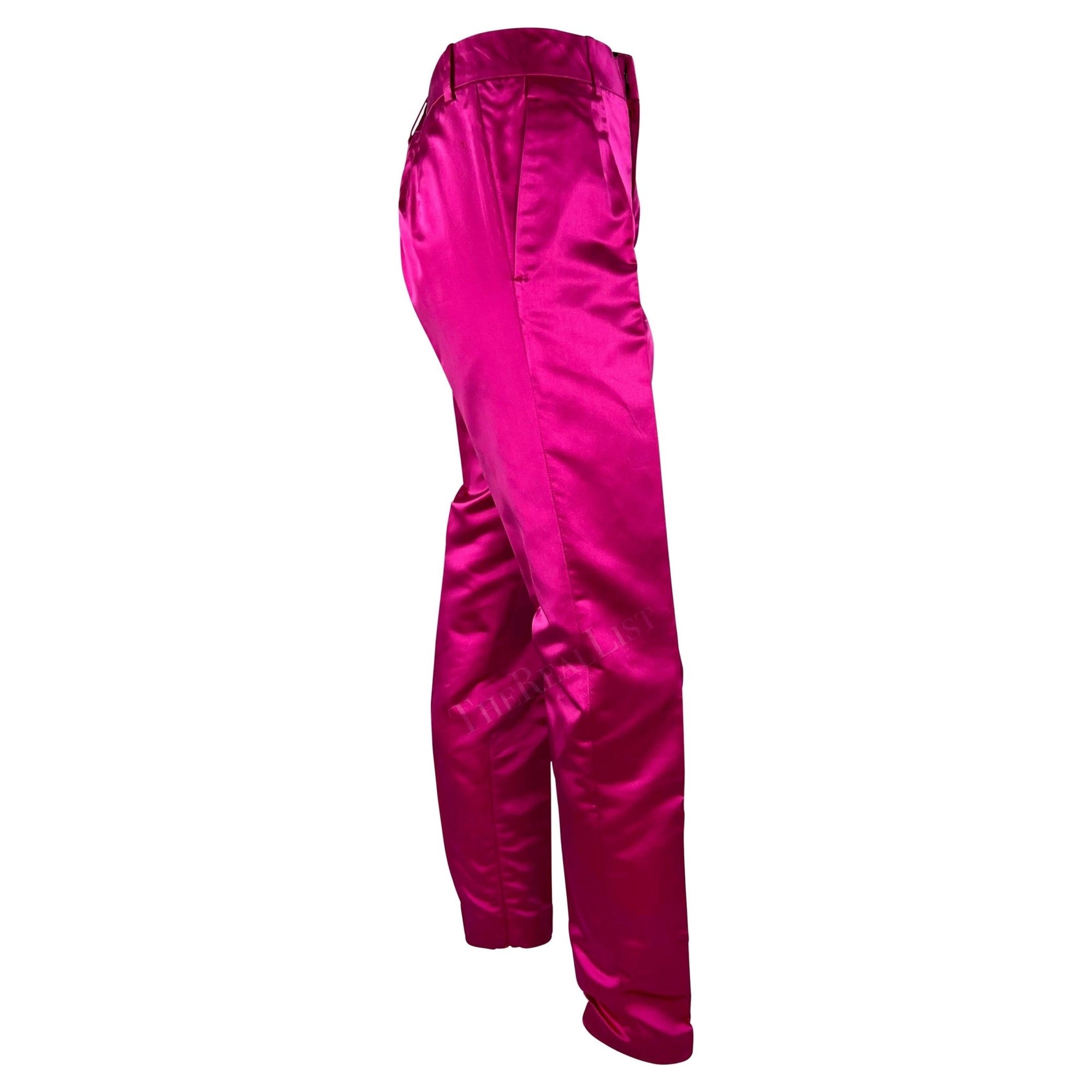 S/S 2001 Gucci by Tom Ford Runway Hot Pink Satin Silk Blend Tapered Pants - RealList
