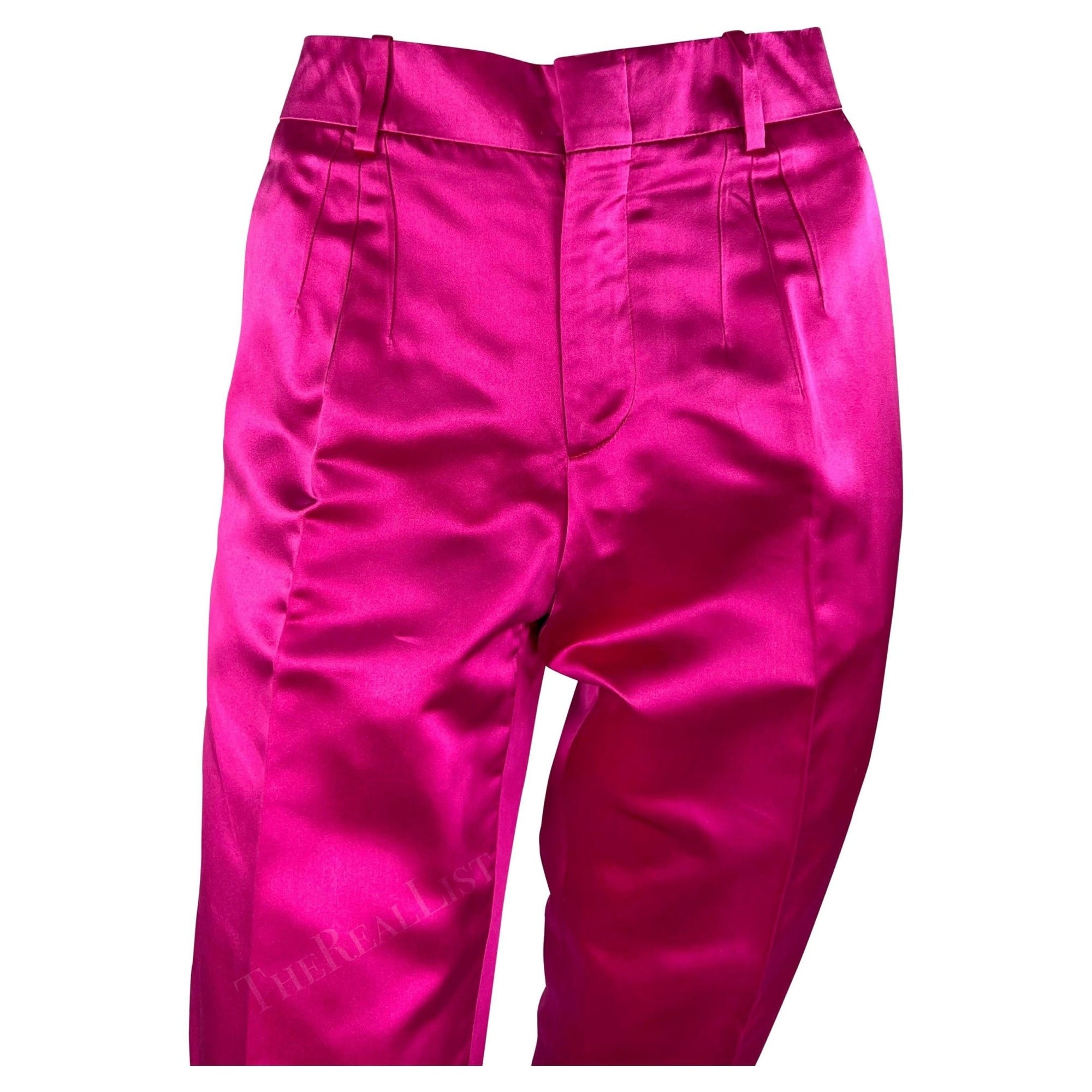 S/S 2001 Gucci by Tom Ford Runway Hot Pink Satin Silk Blend Tapered Pants - RealList