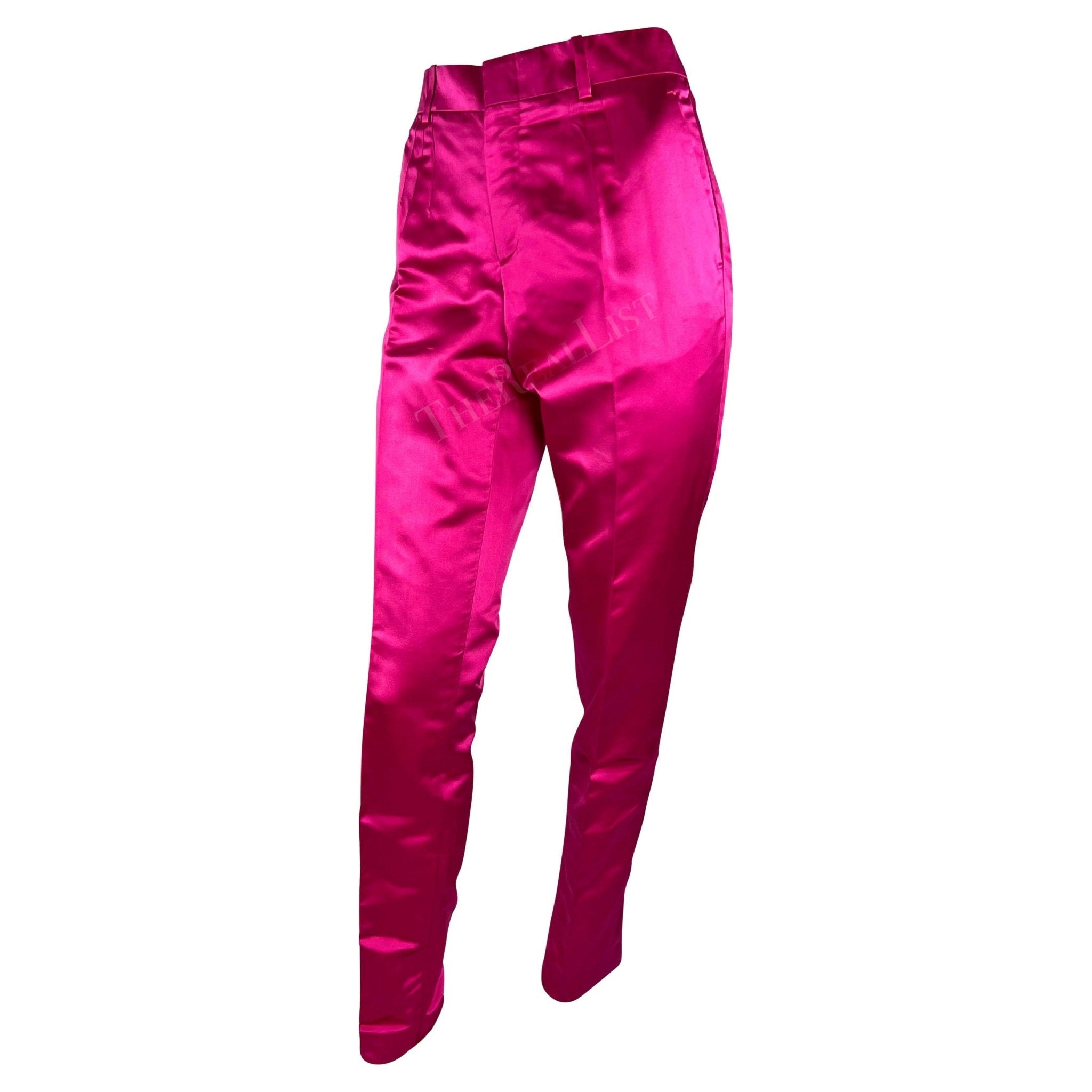 S/S 2001 Gucci by Tom Ford Runway Hot Pink Satin Silk Blend Tapered Pants - RealList