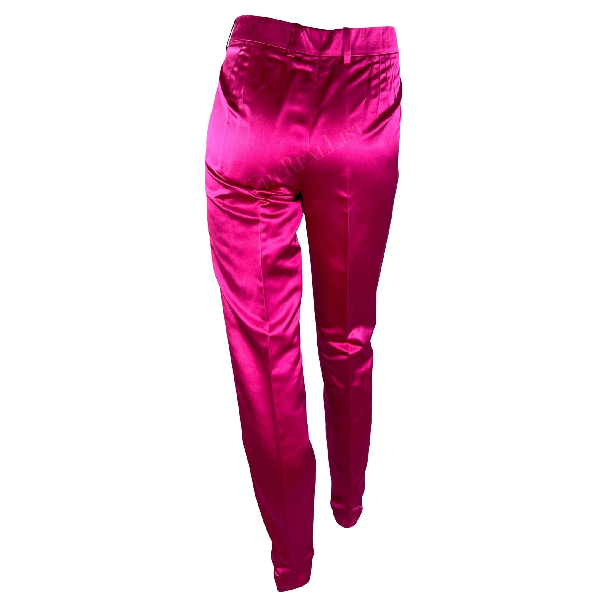 S/S 2001 Gucci by Tom Ford Runway Hot Pink Satin Silk Blend Tapered Pants - RealList