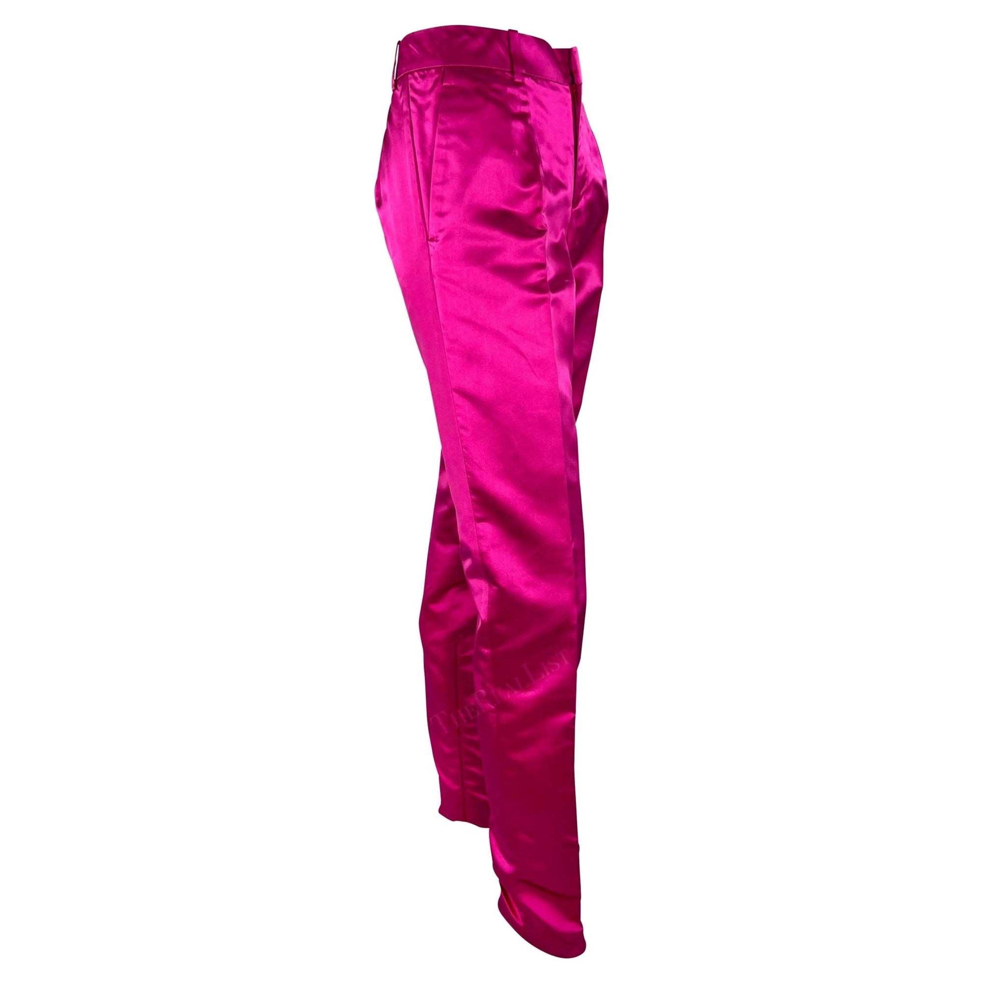S/S 2001 Gucci by Tom Ford Runway Hot Pink Satin Silk Blend Tapered Pants - RealList