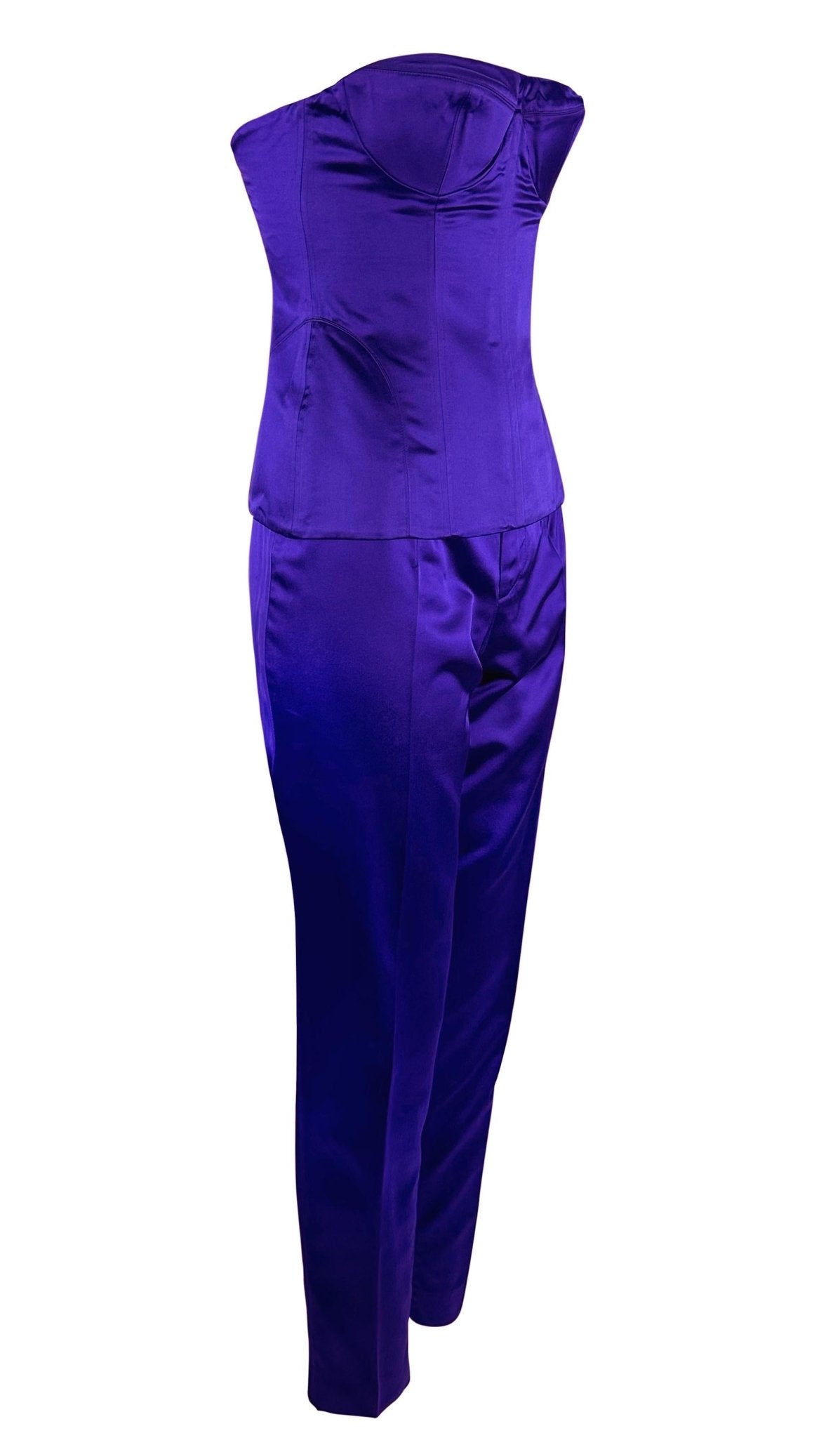 S/S 2001 Gucci by Tom Ford Runway Purple Silk Satin Bustier Corset Pant Set - RealList