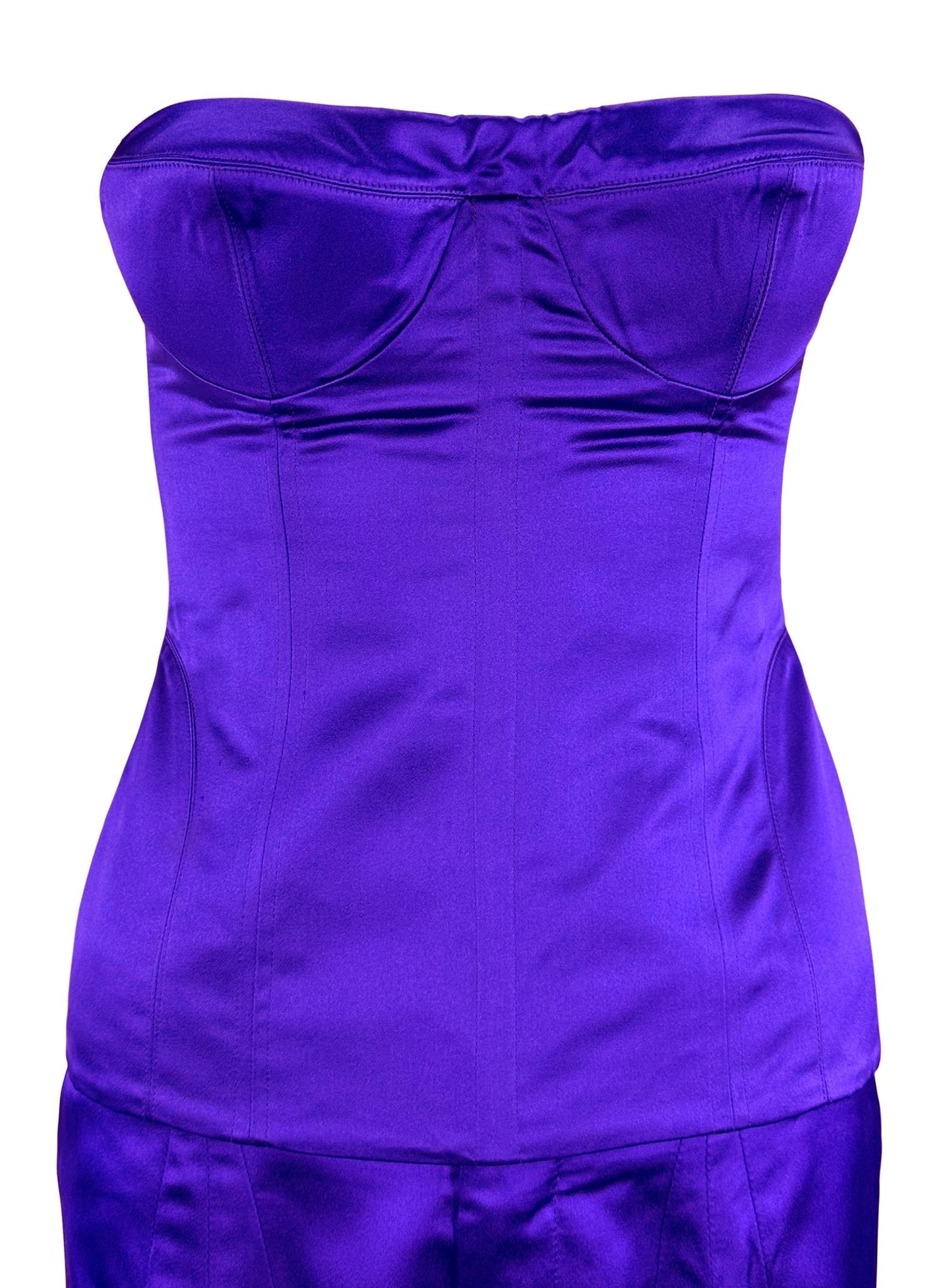 S/S 2001 Gucci by Tom Ford Runway Purple Silk Satin Bustier Corset Pant Set - RealList