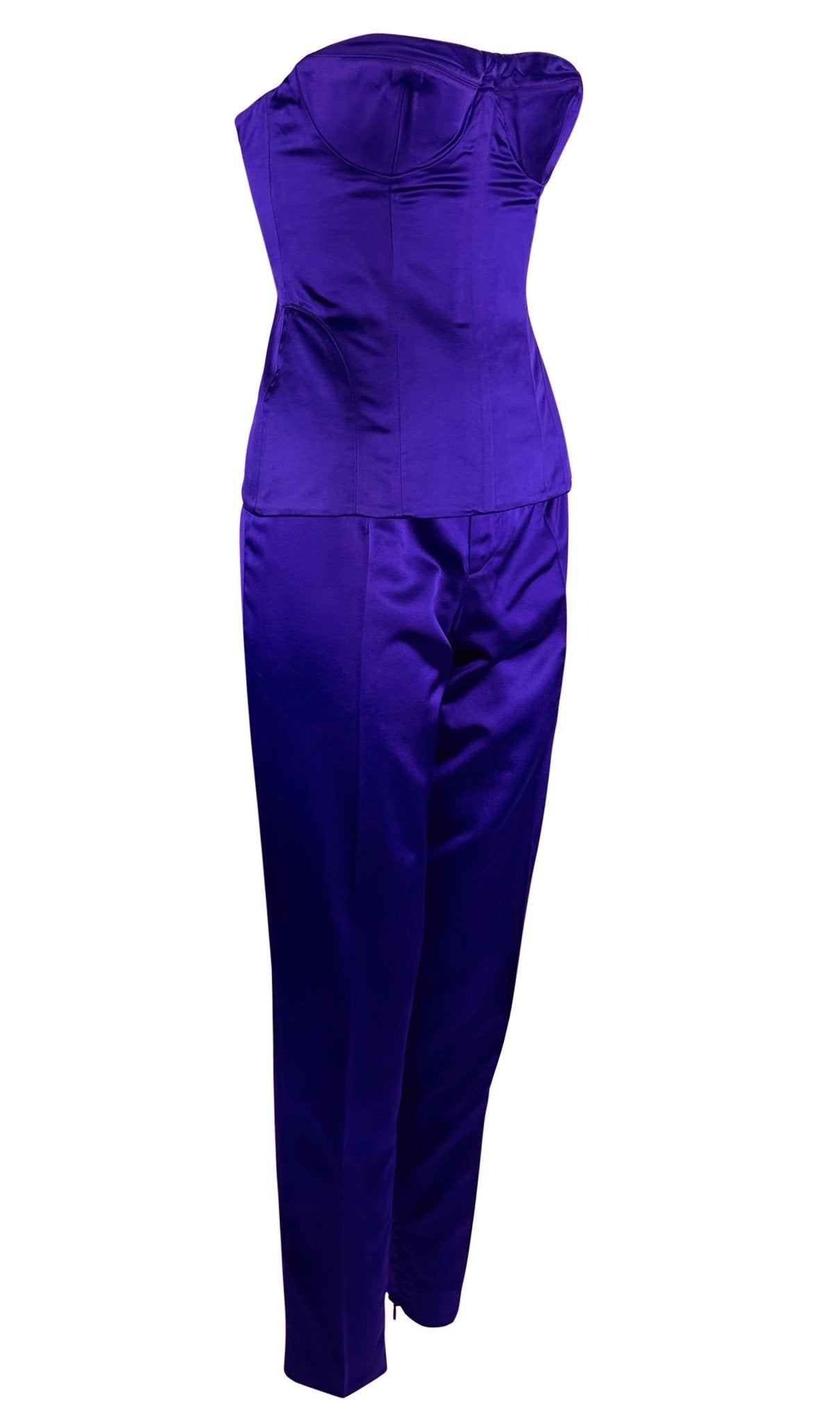 S/S 2001 Gucci by Tom Ford Runway Purple Silk Satin Bustier Corset Pant Set - RealList