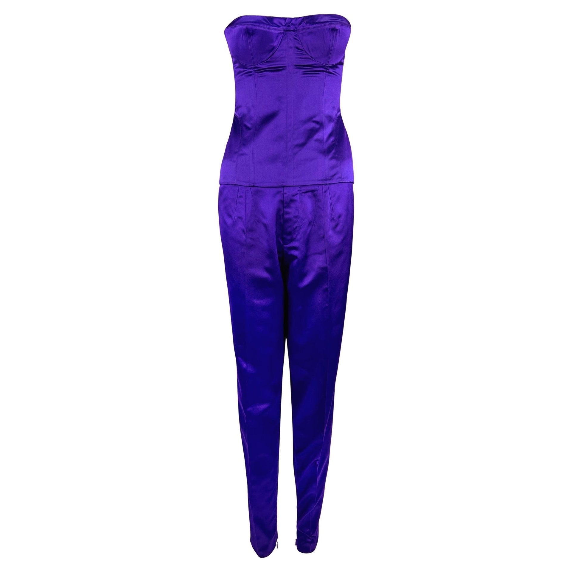 S/S 2001 Gucci by Tom Ford Runway Purple Silk Satin Bustier Corset Pant Set - RealList