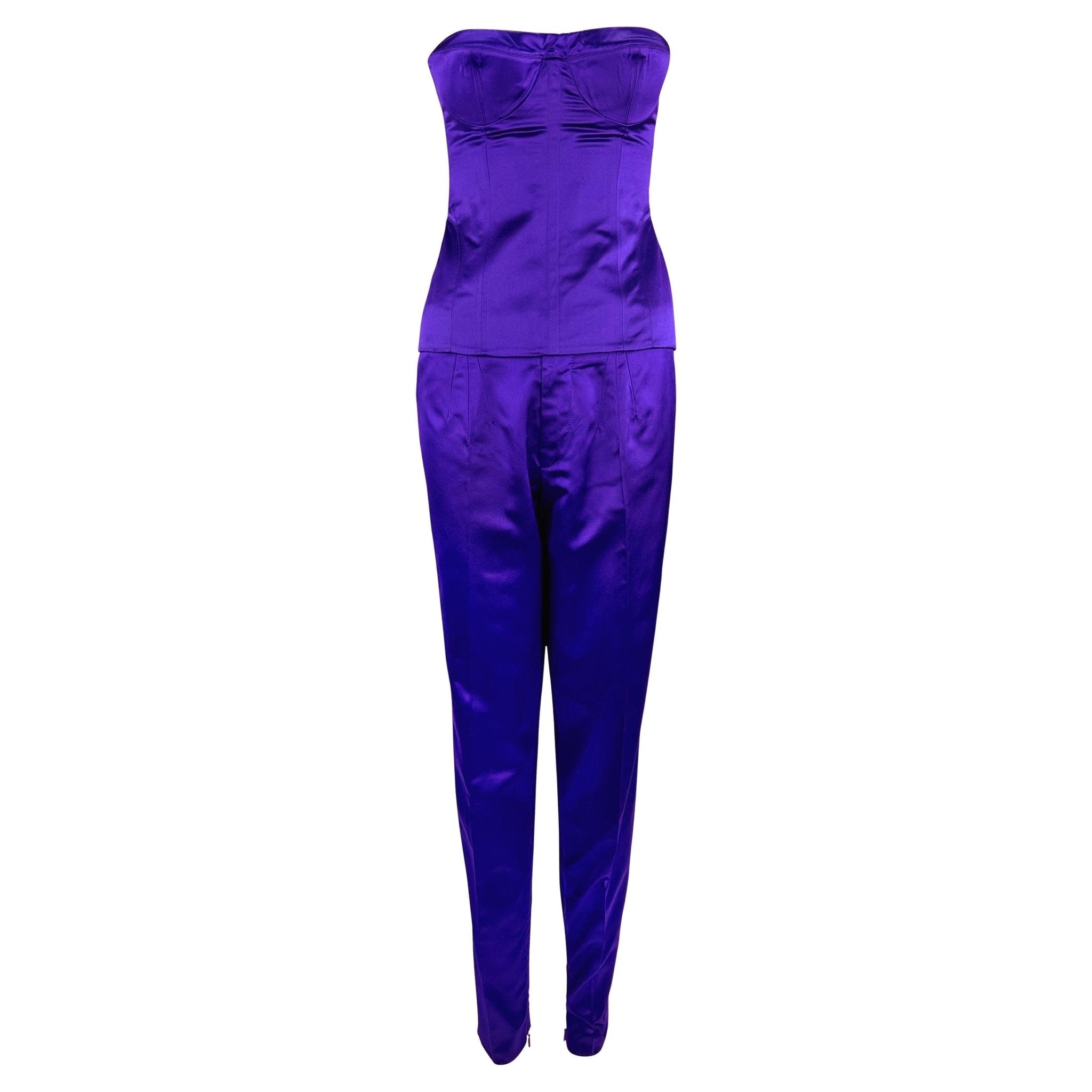 S/S 2001 Gucci by Tom Ford Runway Purple Silk Satin Bustier Corset Pant Set - RealList