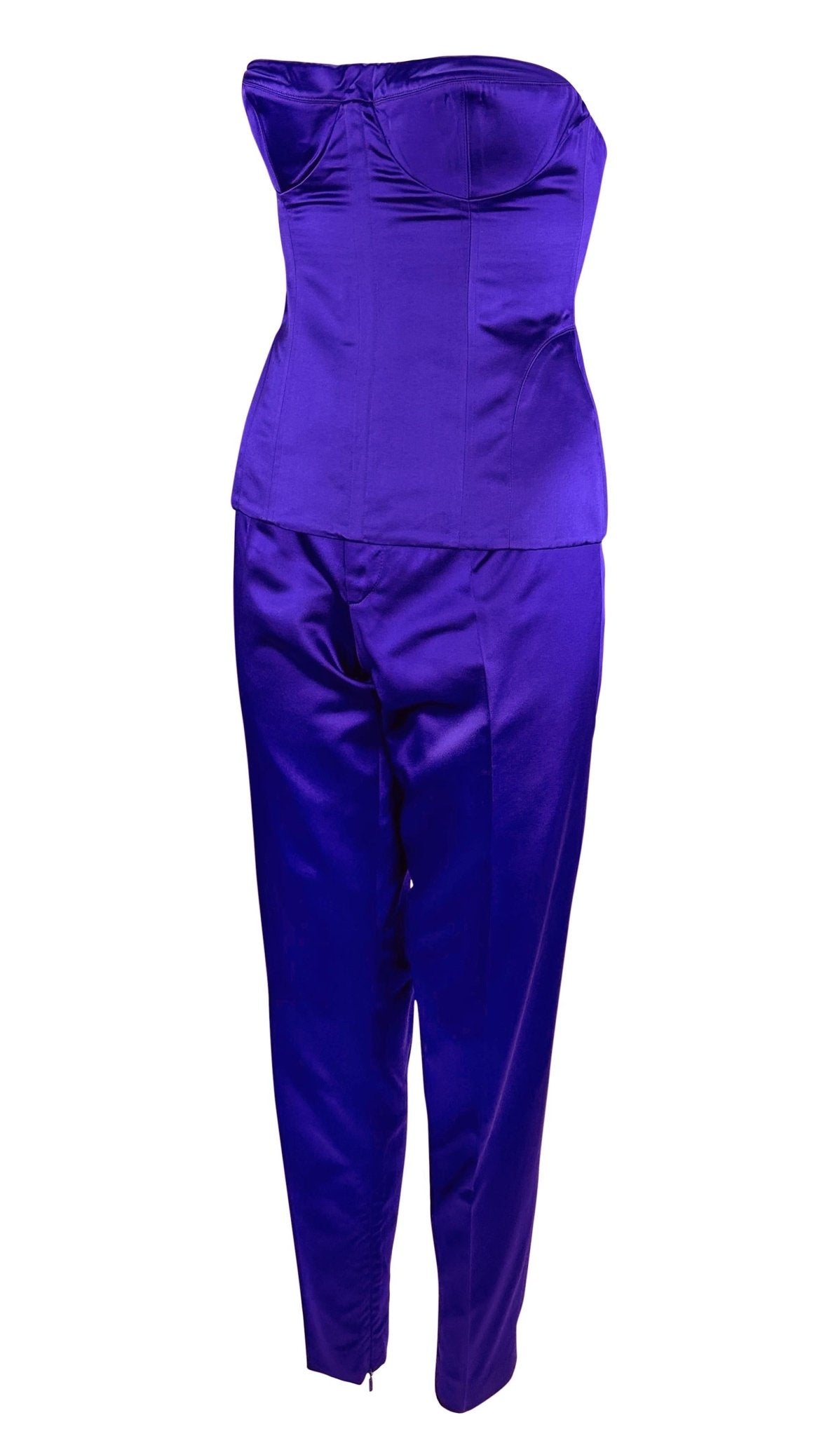 S/S 2001 Gucci by Tom Ford Runway Purple Silk Satin Bustier Corset Pant Set - RealList