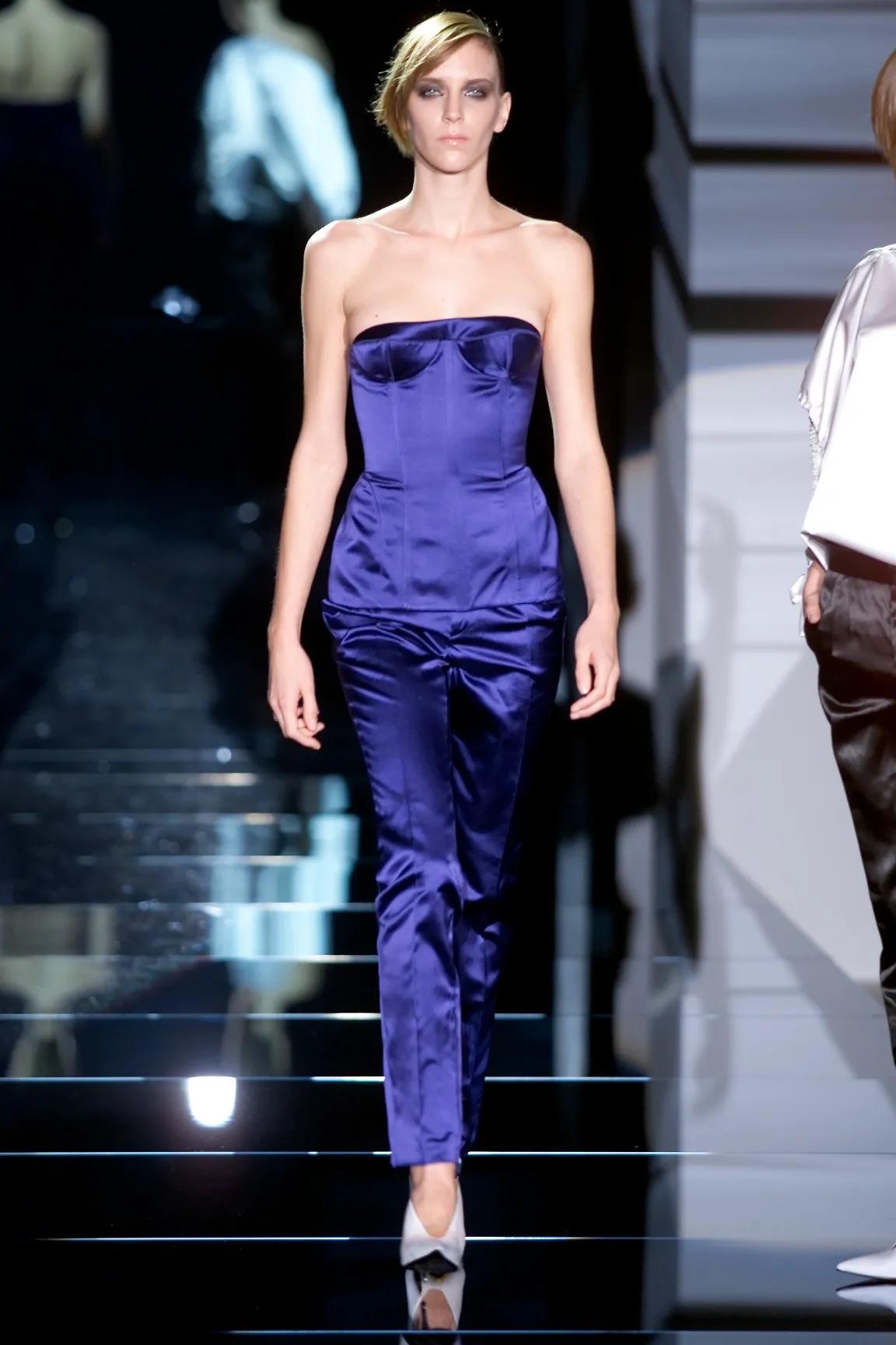 S/S 2001 Gucci by Tom Ford Runway Purple Silk Satin Bustier Corset Pant Set - RealList
