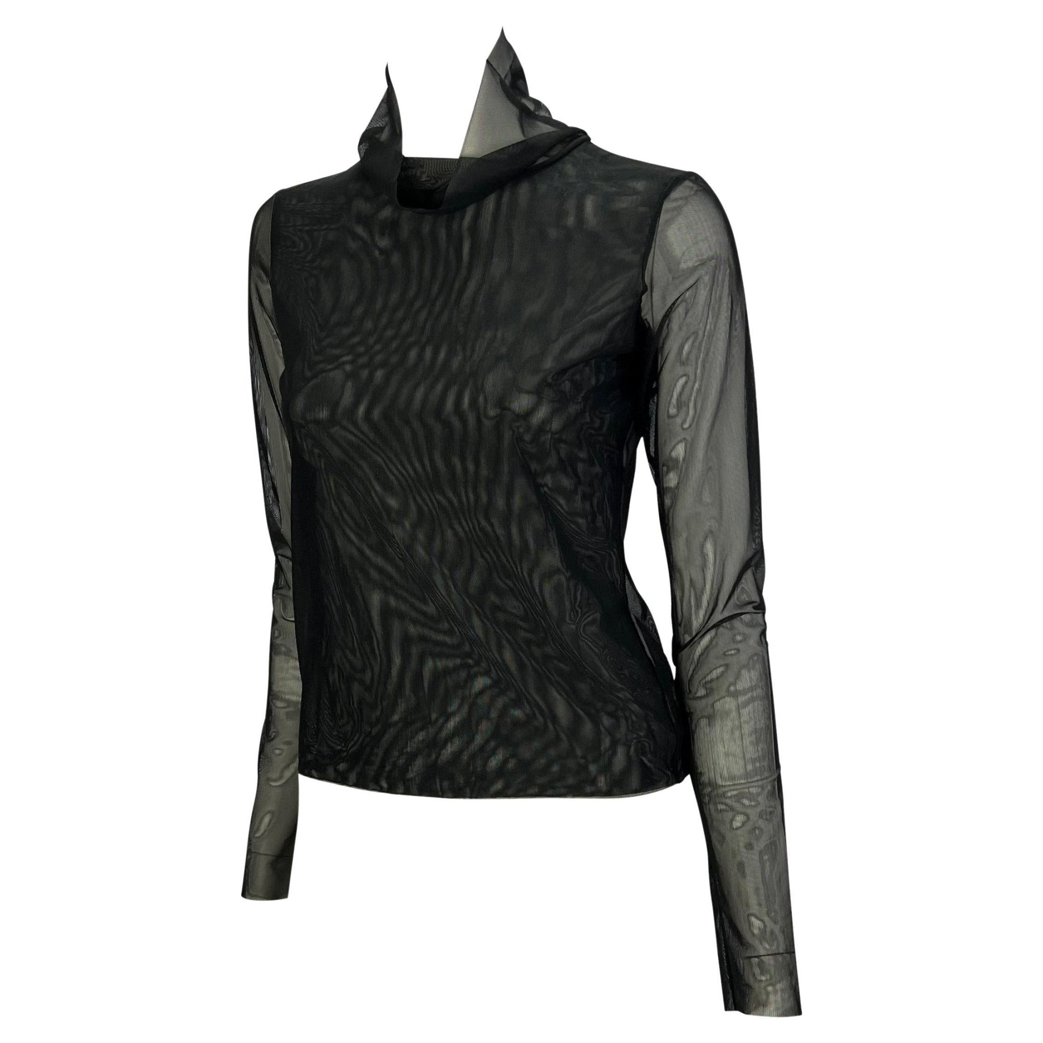 S/S 2001 Gucci by Tom Ford Runway Sheer Stretch Black Mesh Mock Neck Shirt - RealList