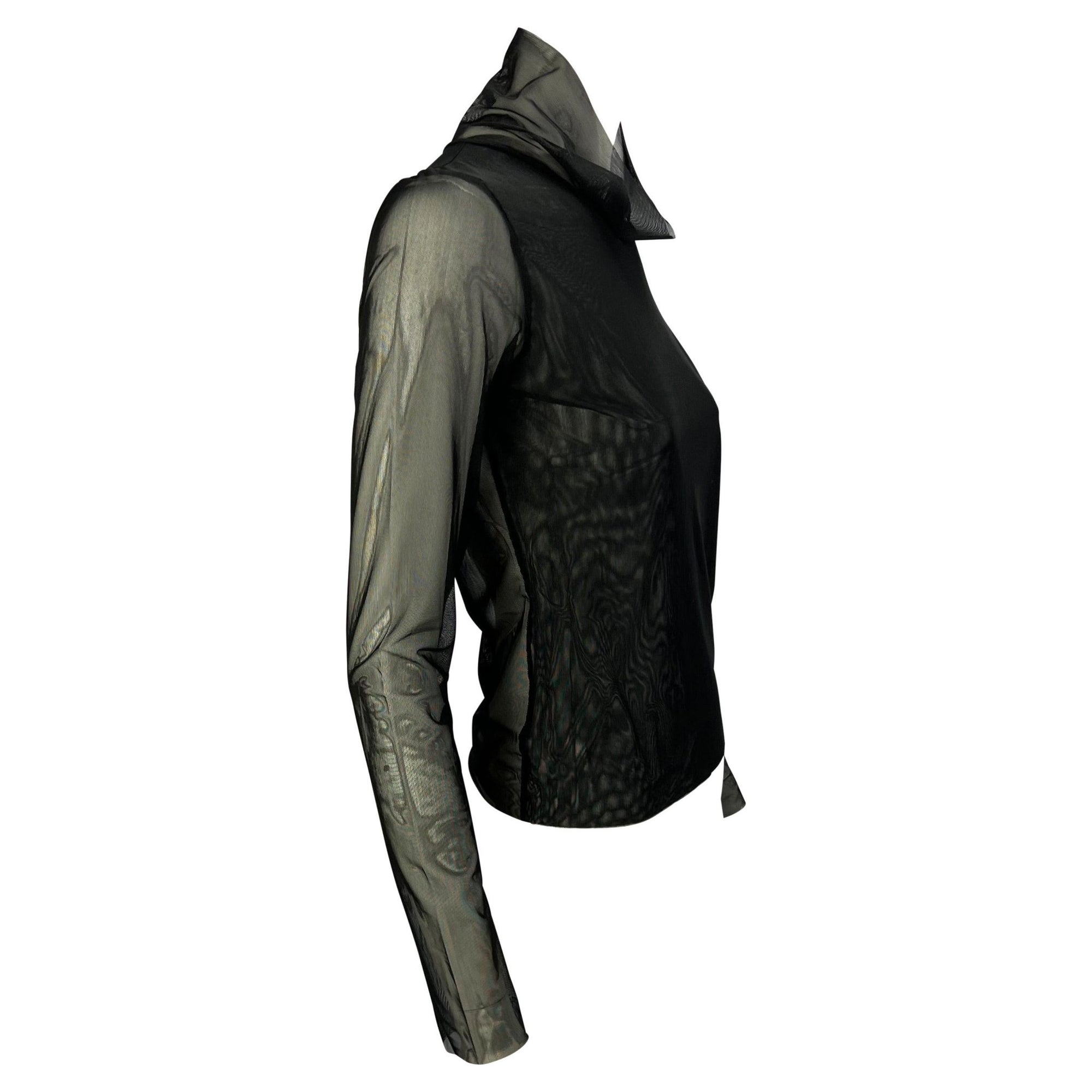 S/S 2001 Gucci by Tom Ford Runway Sheer Stretch Black Mesh Mock Neck Shirt - RealList