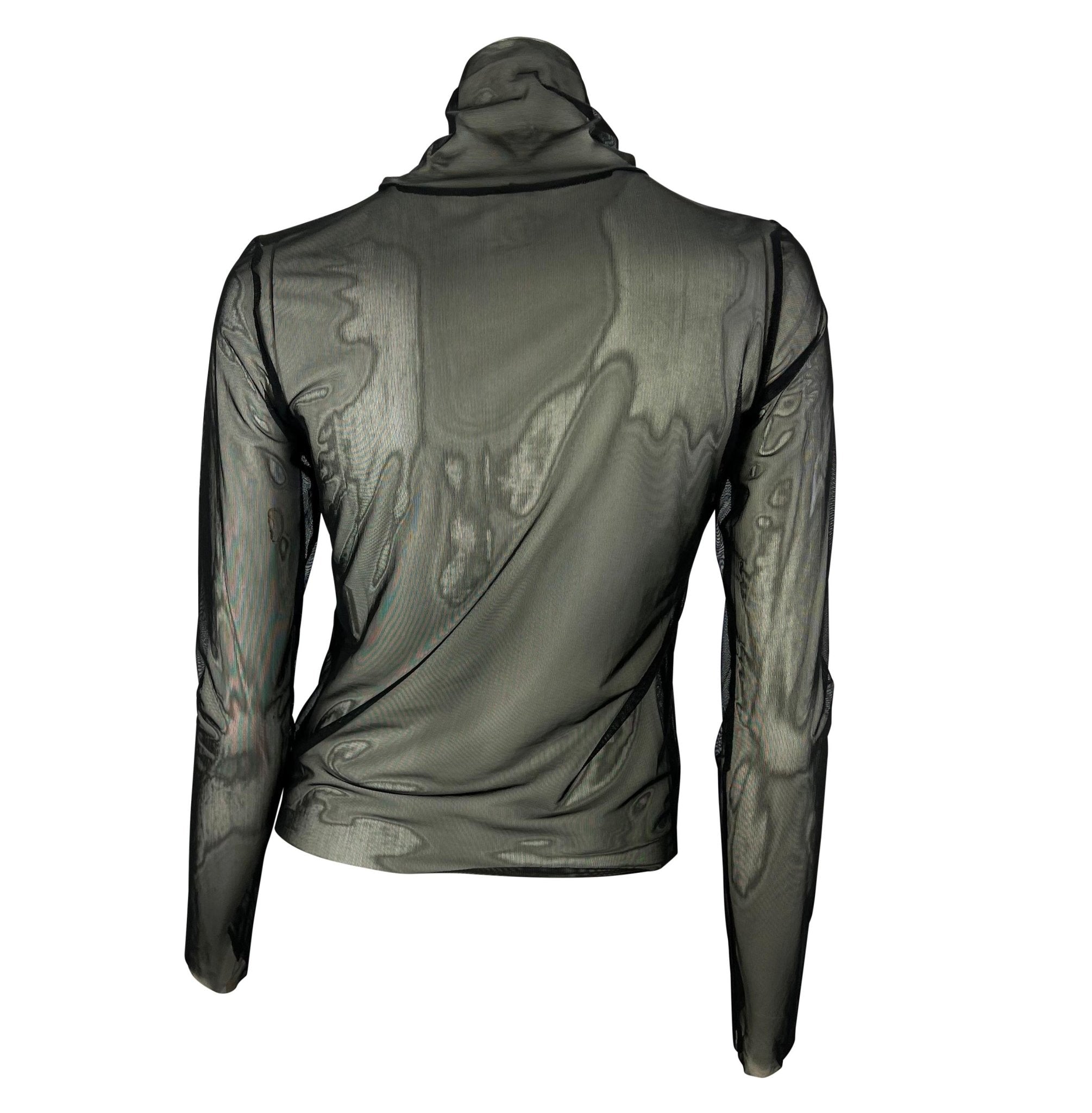 S/S 2001 Gucci by Tom Ford Runway Sheer Stretch Black Mesh Mock Neck Shirt - RealList