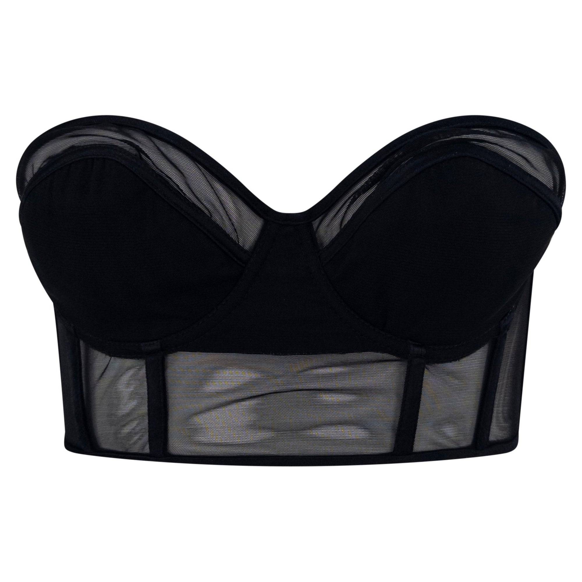 S/S 2001 Gucci by Tom Ford Sheer Black Mesh Strapless Bustier Crop Top - RealList