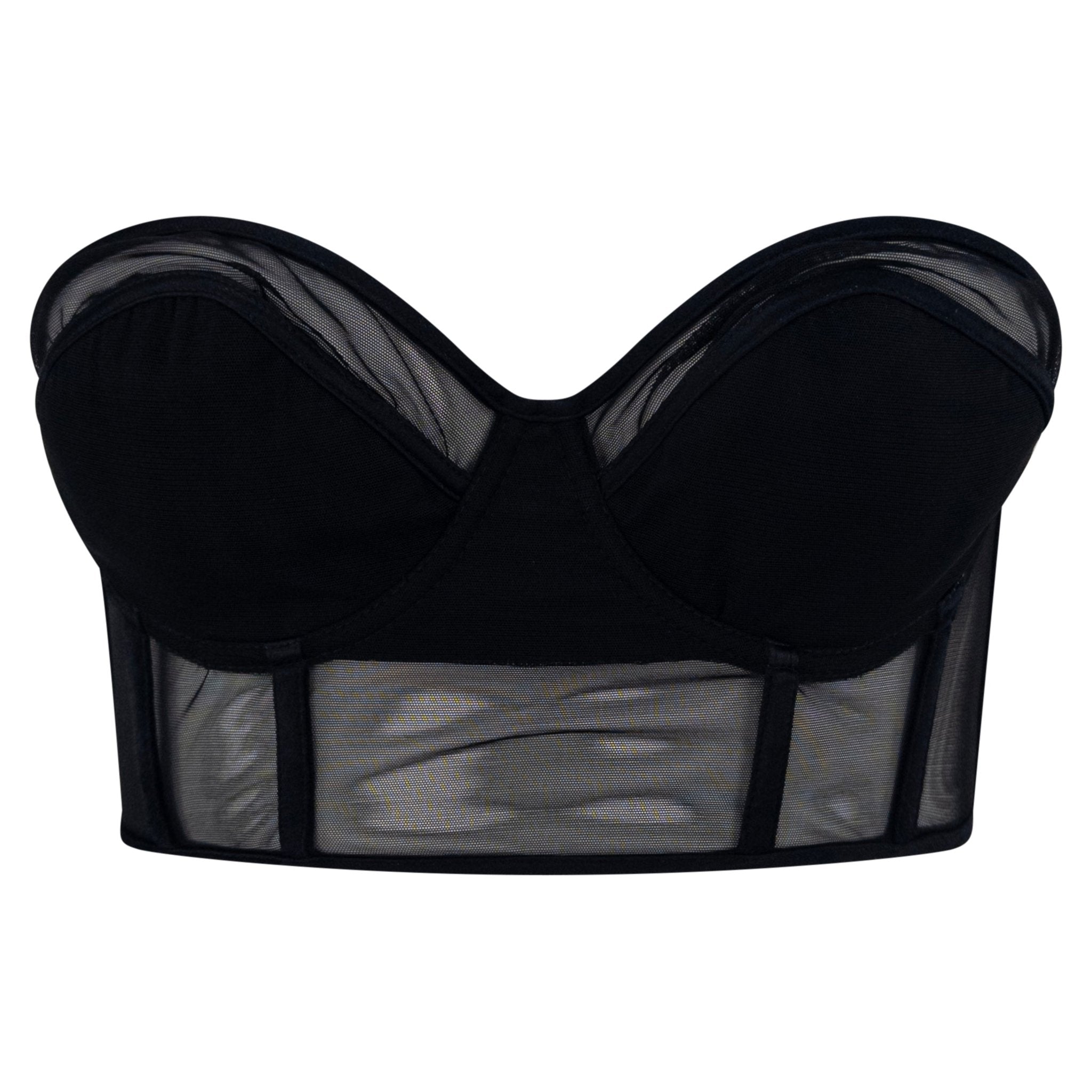 S/S 2001 Gucci by Tom Ford Sheer Black Mesh Strapless Bustier Crop Top - RealList